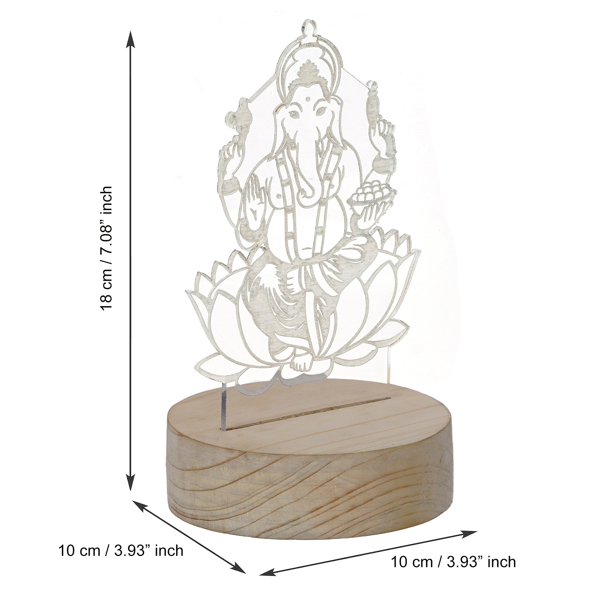 Lord Ganesha Design Carved on Acrylic & Wood Base Night Lamp 3