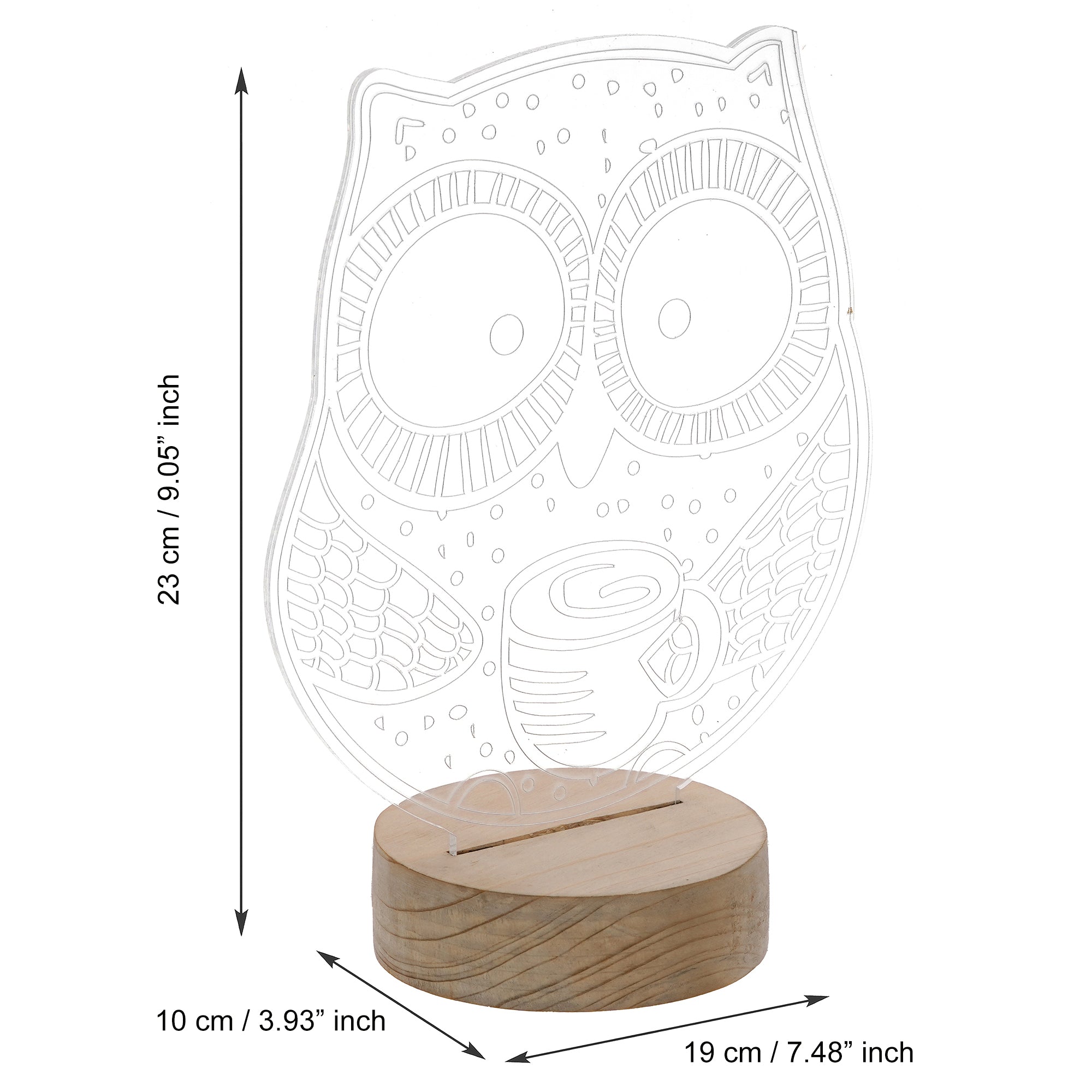 Owl Design Carved on Acrylic & Wood Base Night Lamp 3