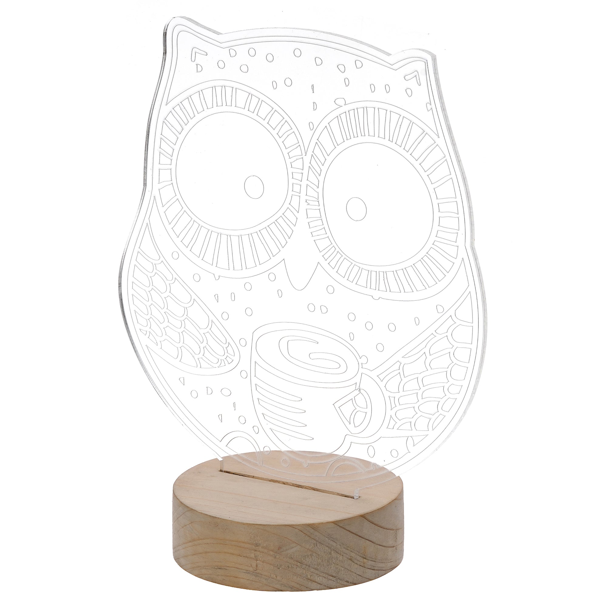 Owl Design Carved on Acrylic & Wood Base Night Lamp 5
