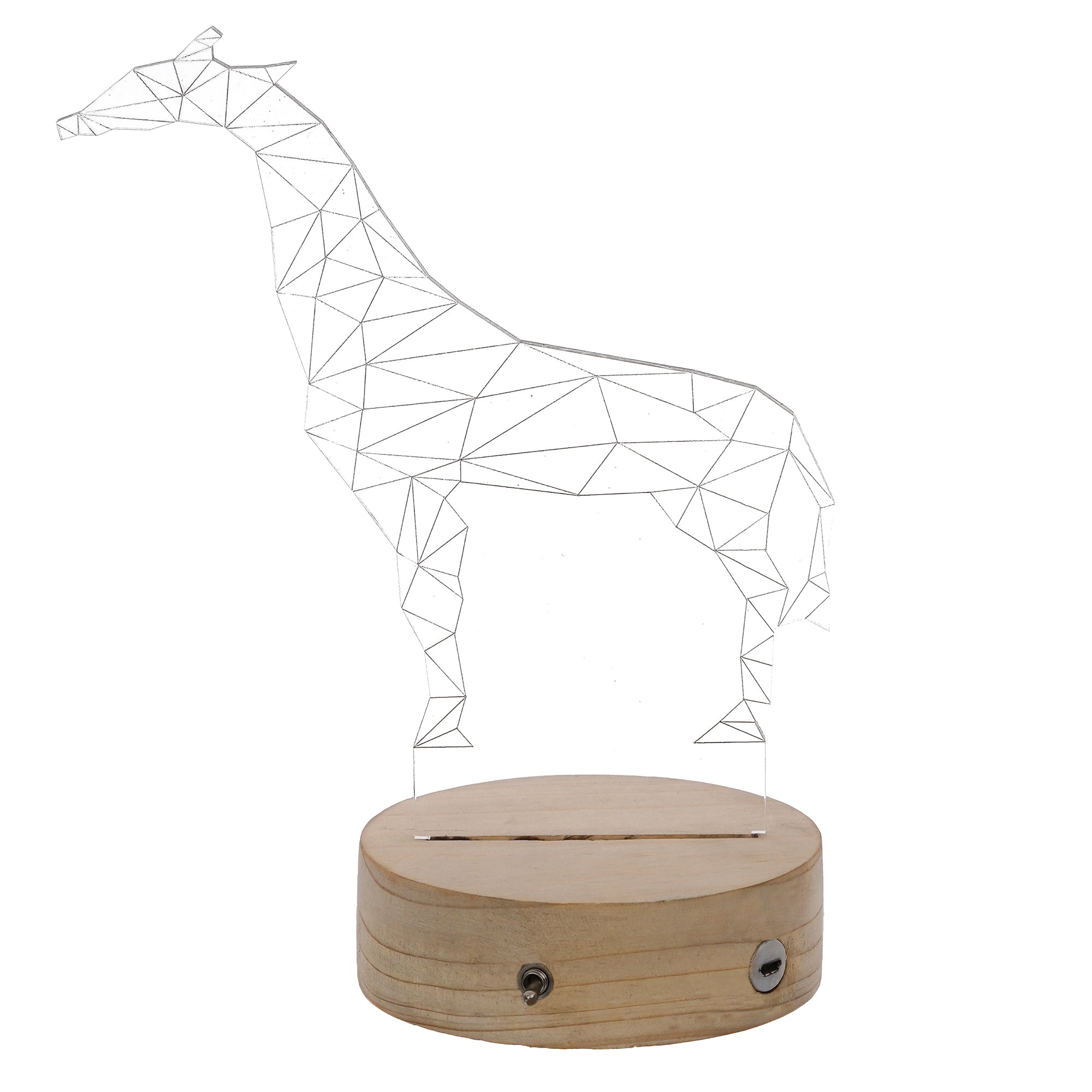 Giraffe Design Carved on Acrylic & Wood Base Night Lamp 6