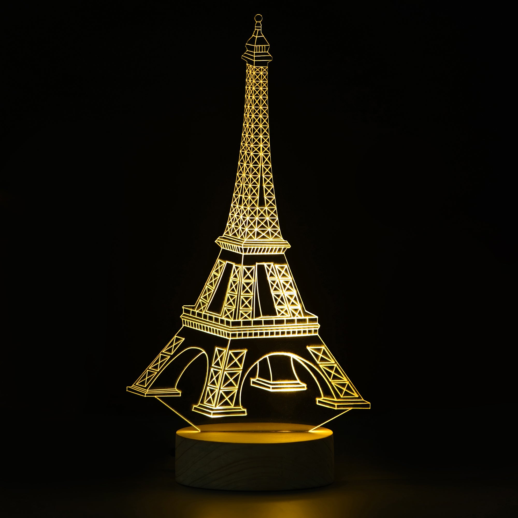 Eiffel Tower Design Carved on Acrylic & Wood Base Night Lamp 1