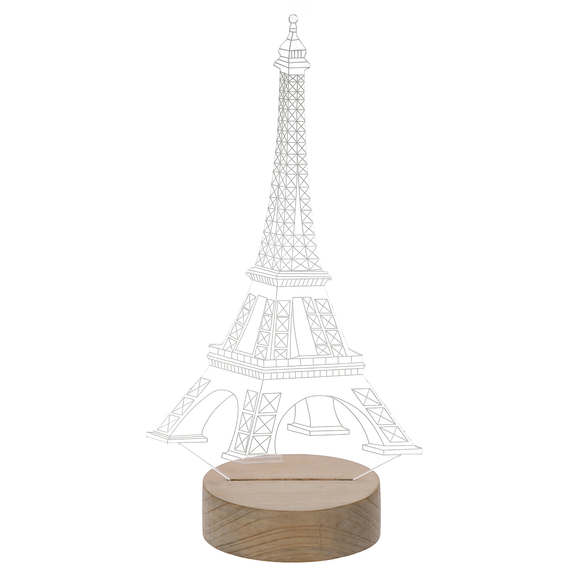 Eiffel Tower Design Carved on Acrylic & Wood Base Night Lamp 2
