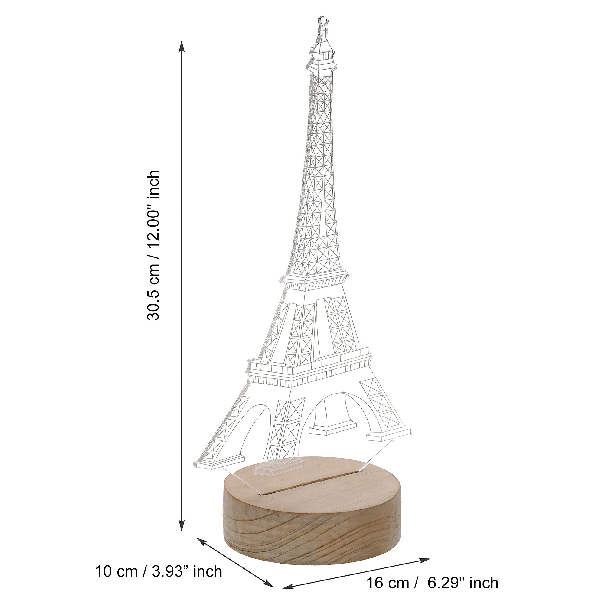 Eiffel Tower Design Carved on Acrylic & Wood Base Night Lamp 3
