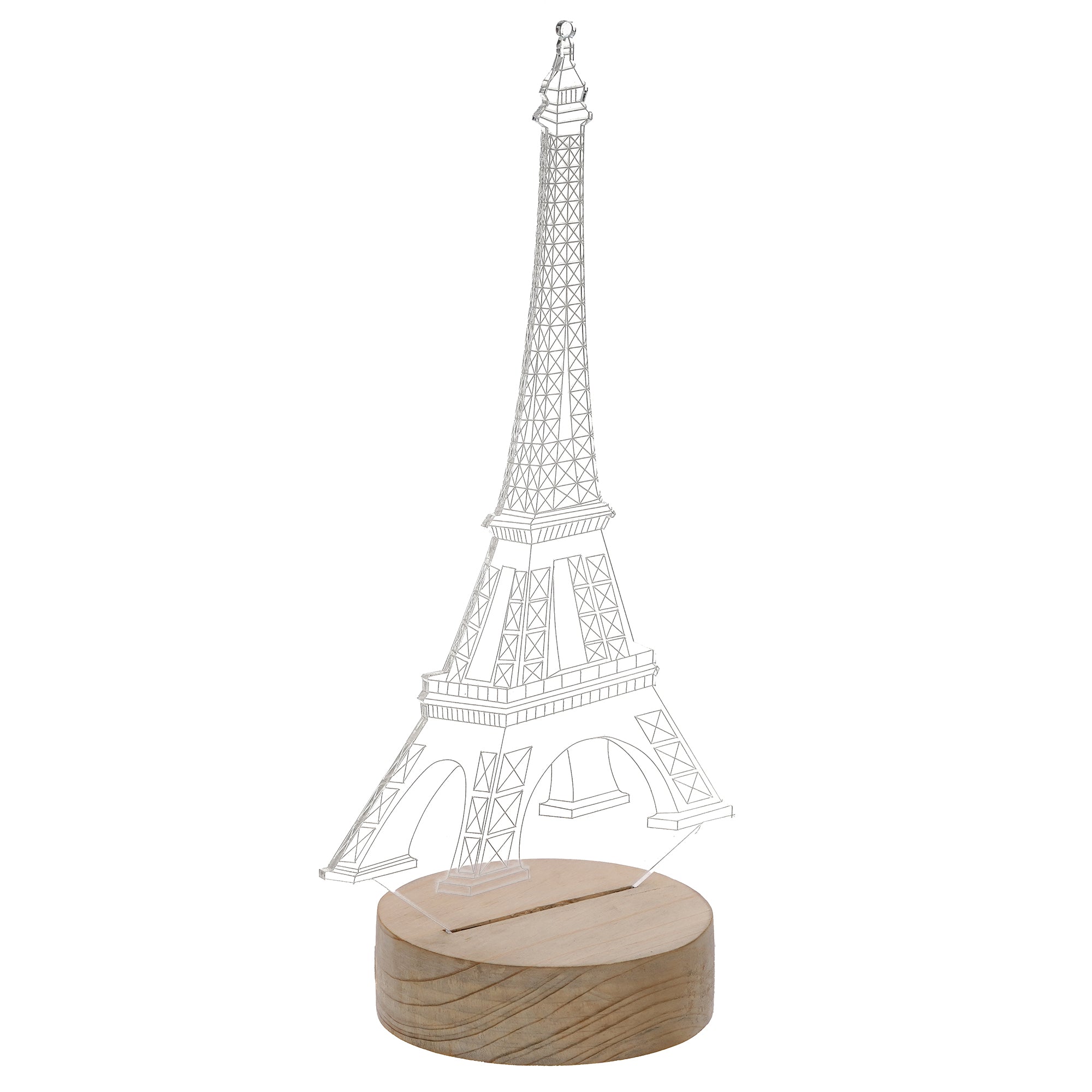 Eiffel Tower Design Carved on Acrylic & Wood Base Night Lamp 4