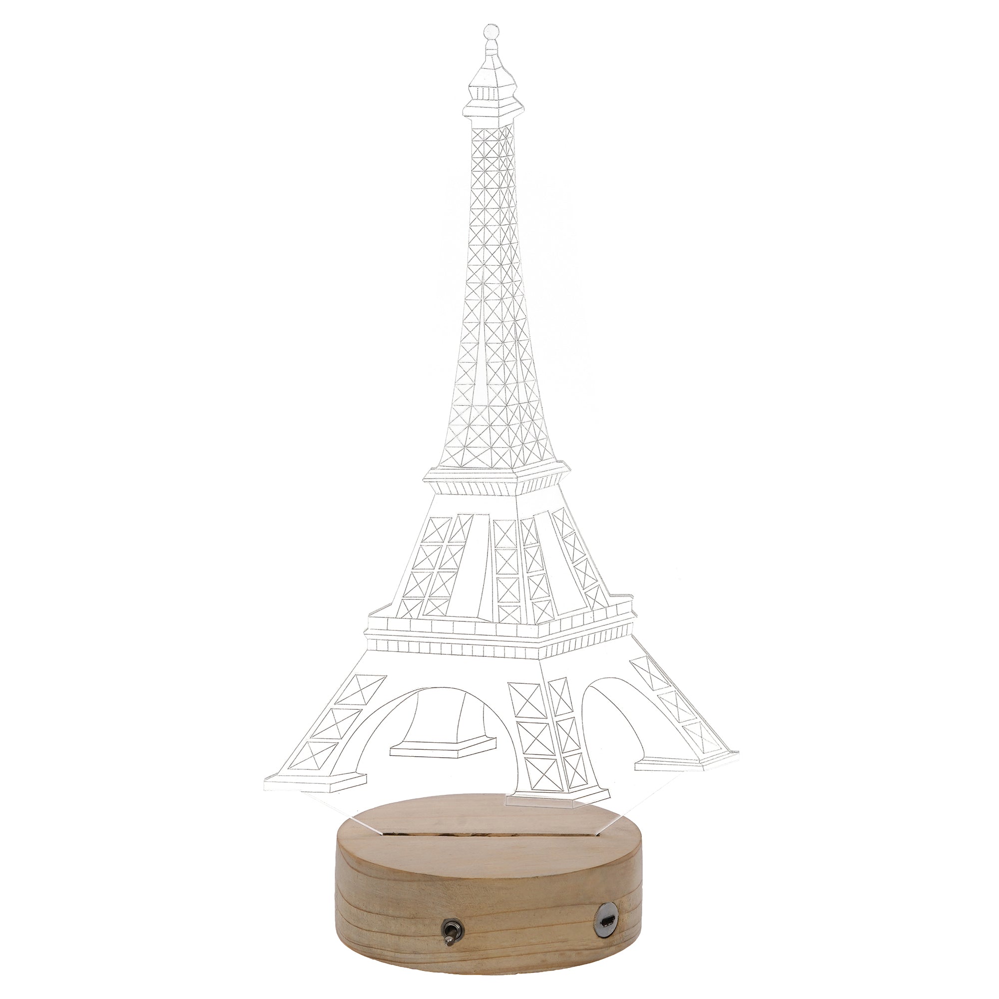 Eiffel Tower Design Carved on Acrylic & Wood Base Night Lamp 6