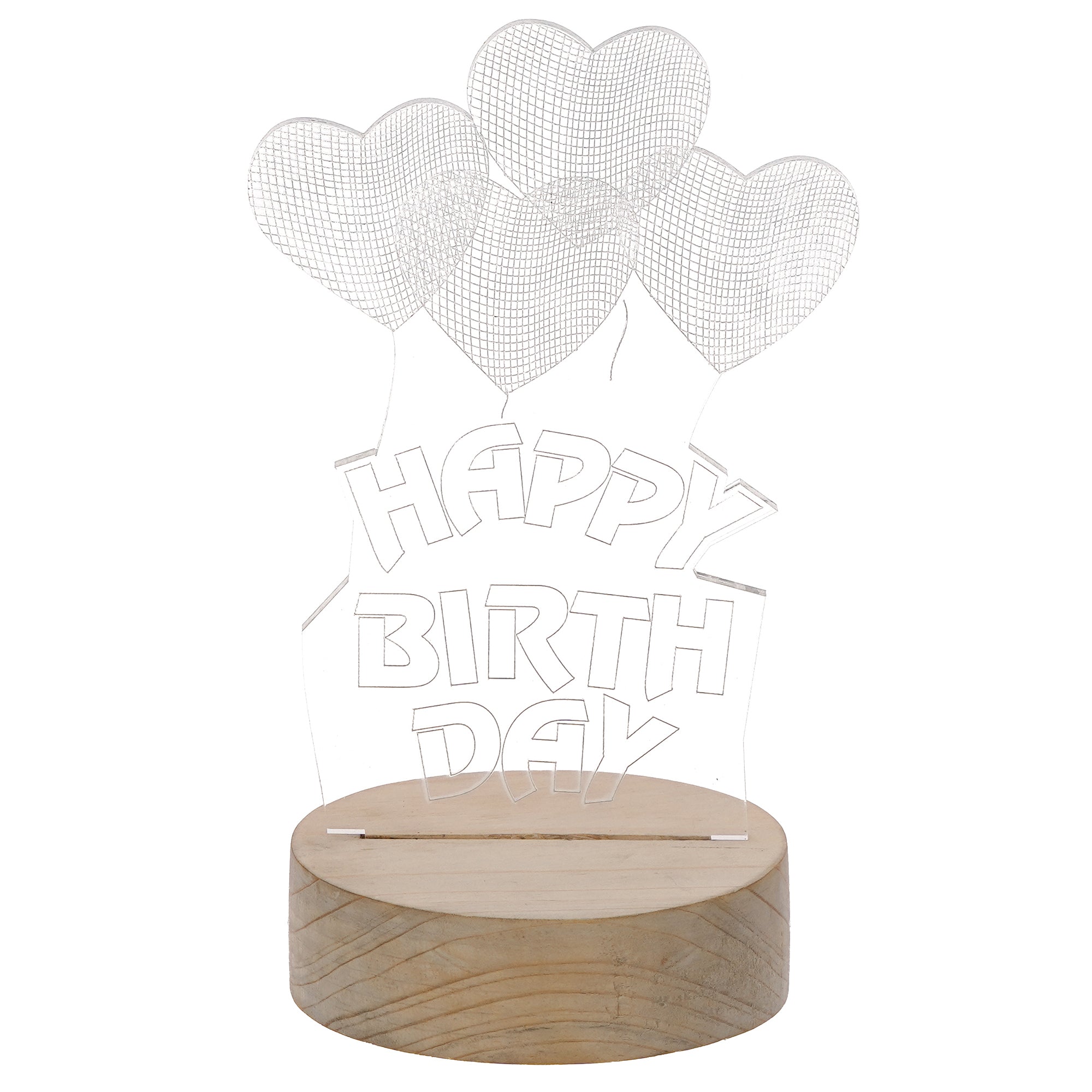 Happy Birthday Heart Design Carved on Acrylic & Wood Base Night Lamp 2