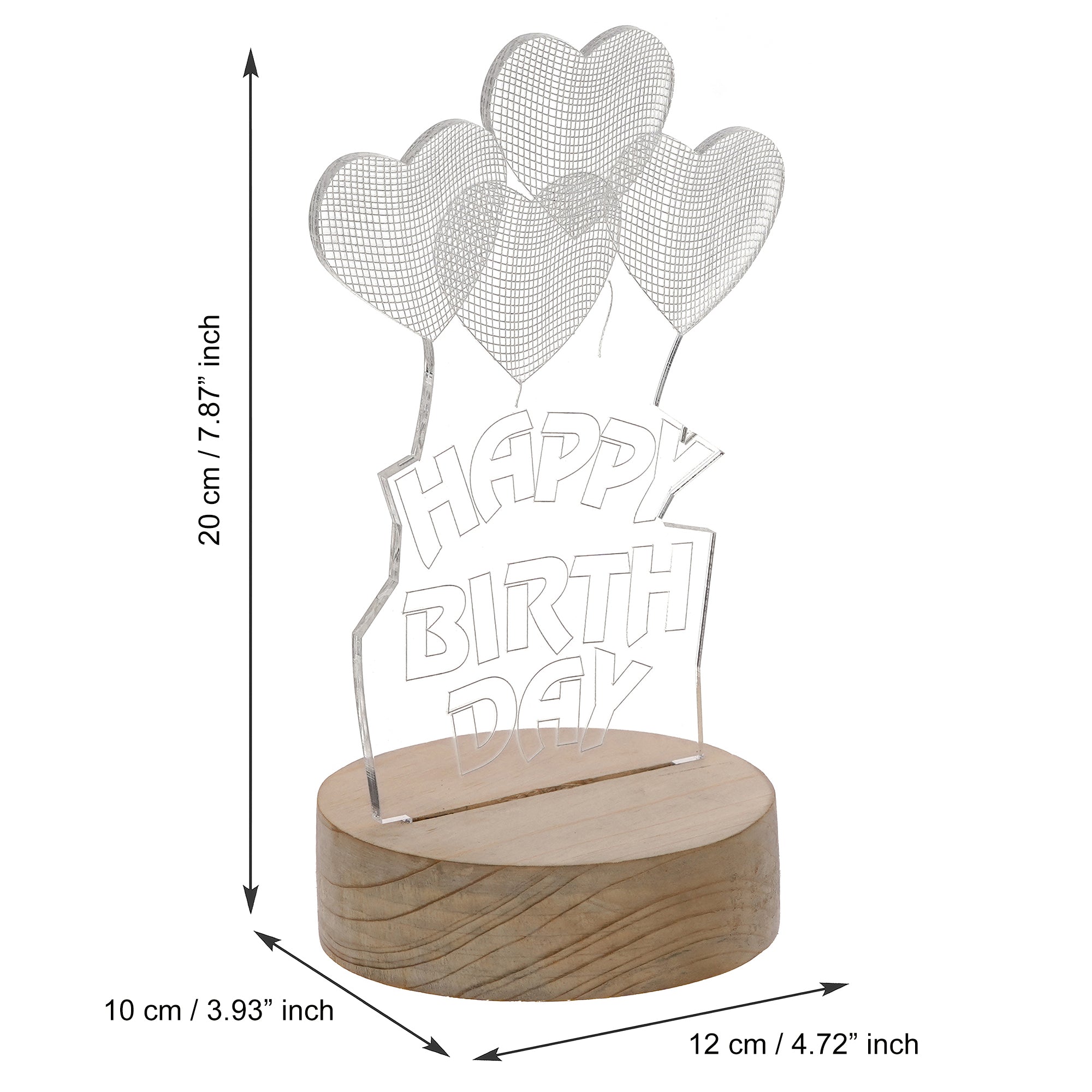 Happy Birthday Heart Design Carved on Acrylic & Wood Base Night Lamp 3