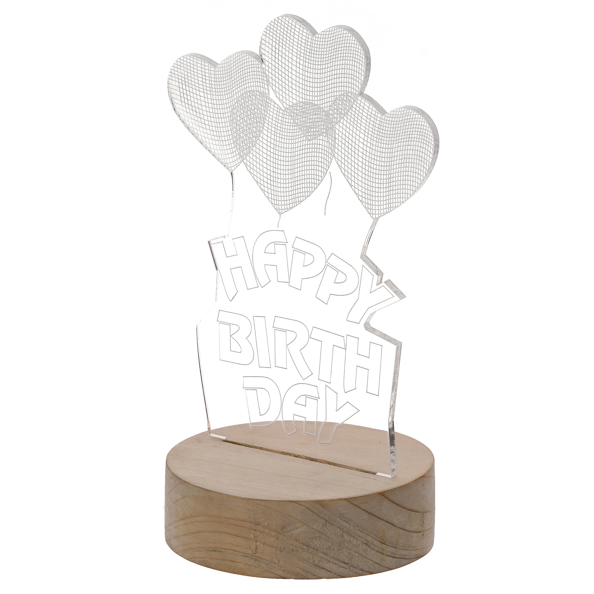 Happy Birthday Heart Design Carved on Acrylic & Wood Base Night Lamp 4