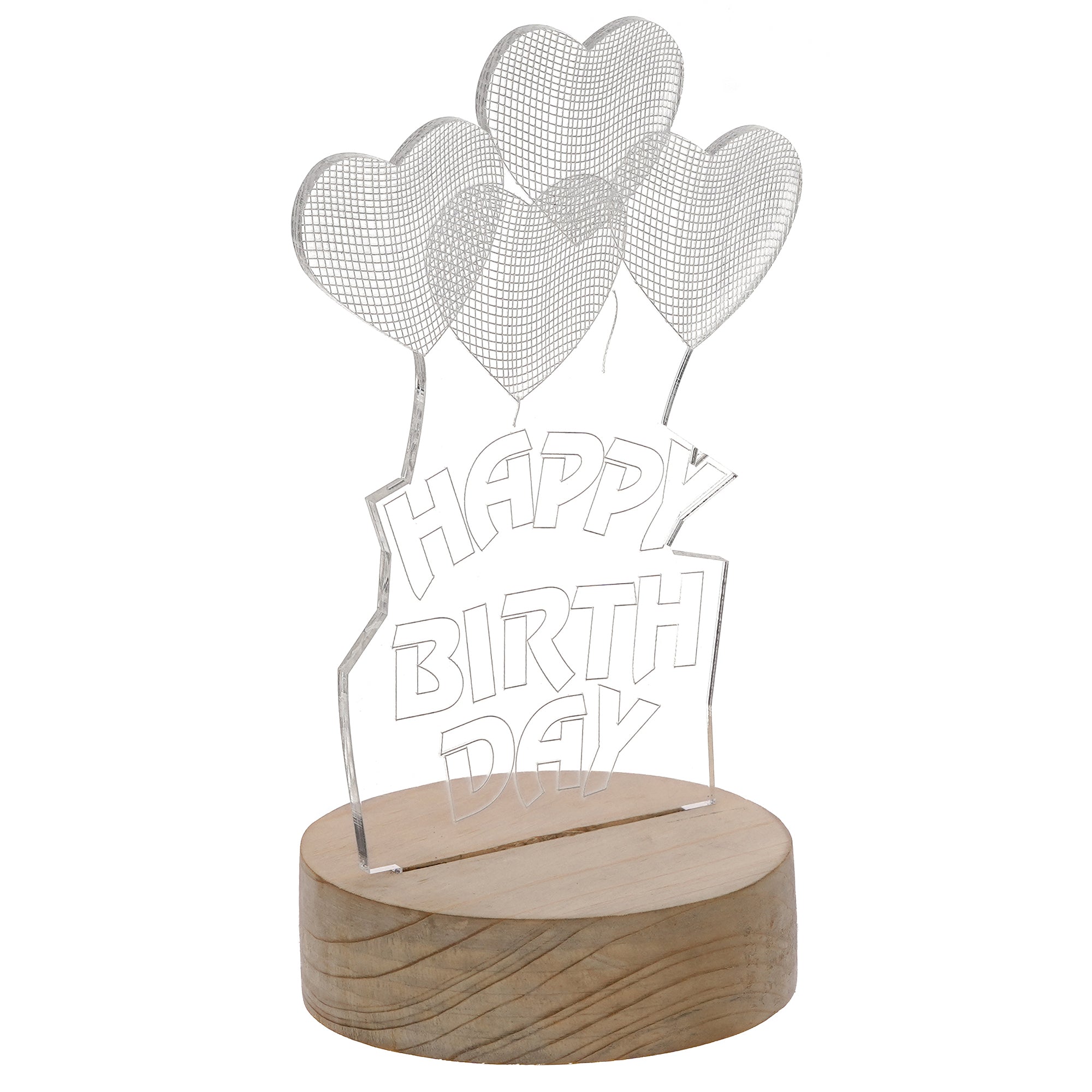 Happy Birthday Heart Design Carved on Acrylic & Wood Base Night Lamp 5