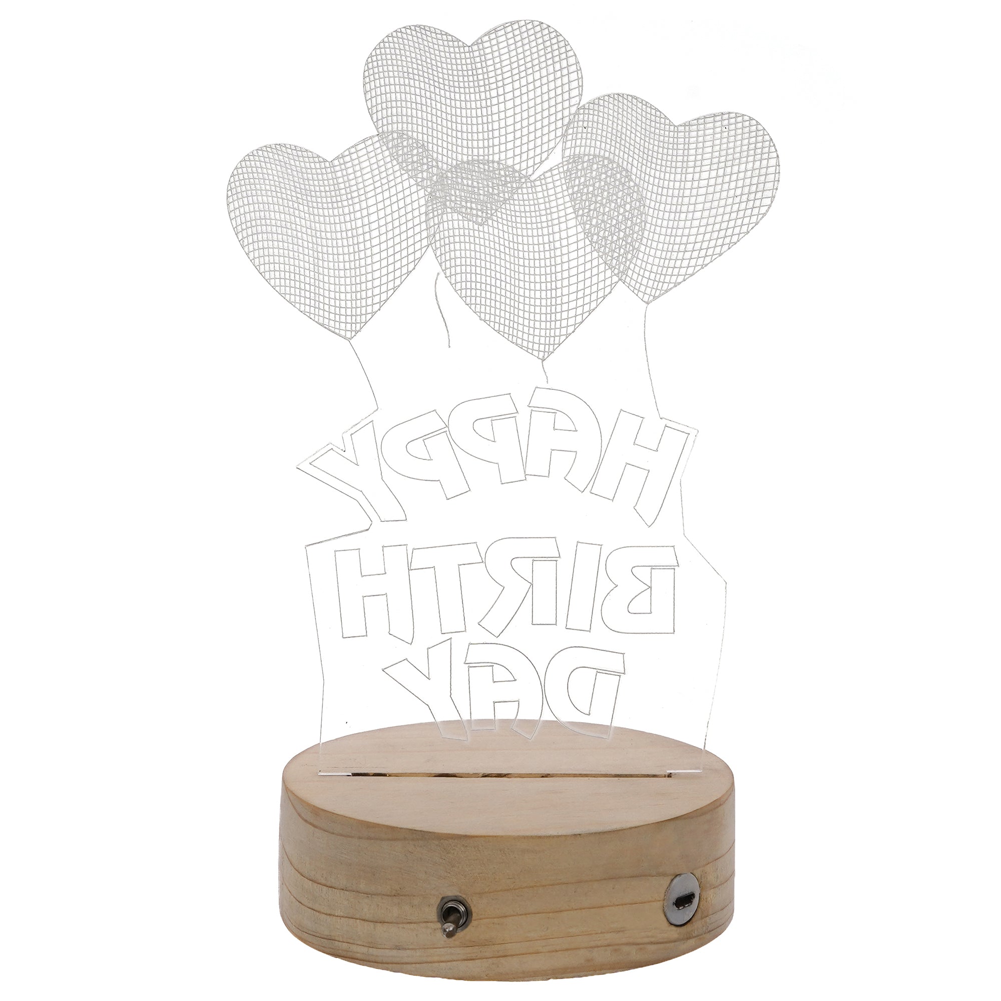 Happy Birthday Heart Design Carved on Acrylic & Wood Base Night Lamp 6