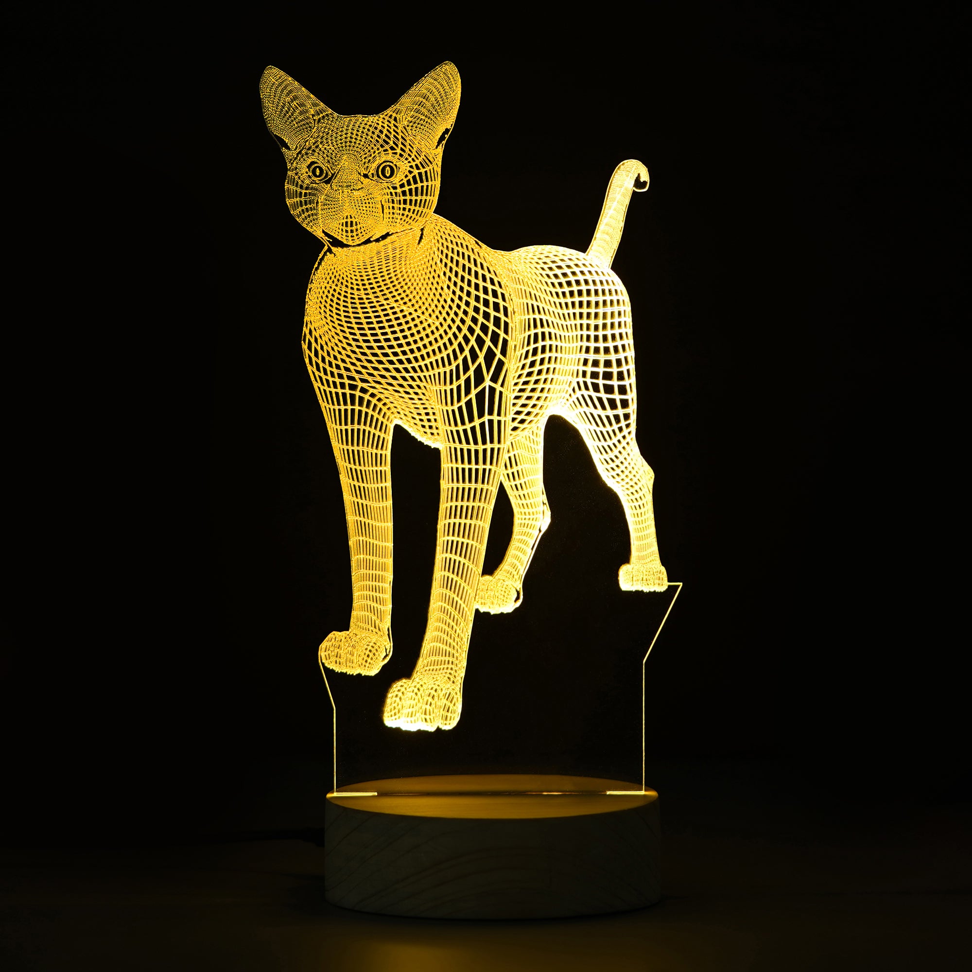 Standing Cat Design Carved on Acrylic & Wood Base Night Lamp 1