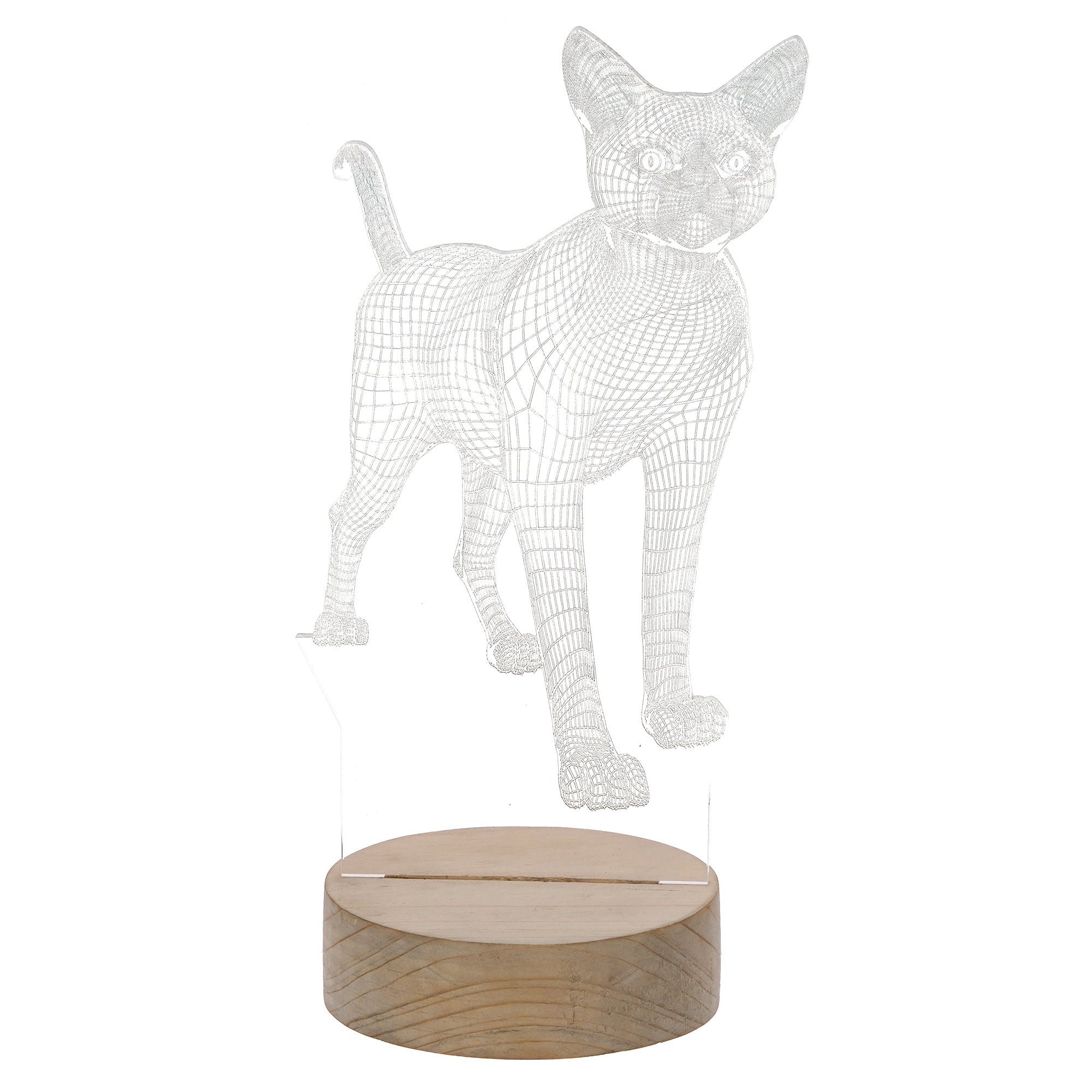 Standing Cat Design Carved on Acrylic & Wood Base Night Lamp 2