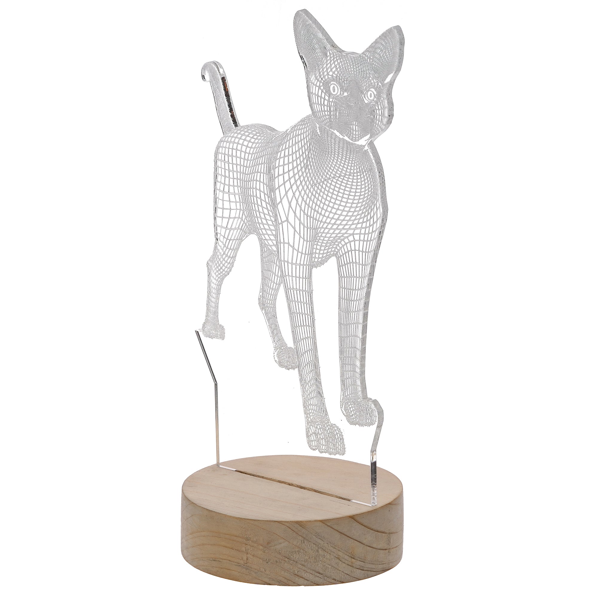 Standing Cat Design Carved on Acrylic & Wood Base Night Lamp 4