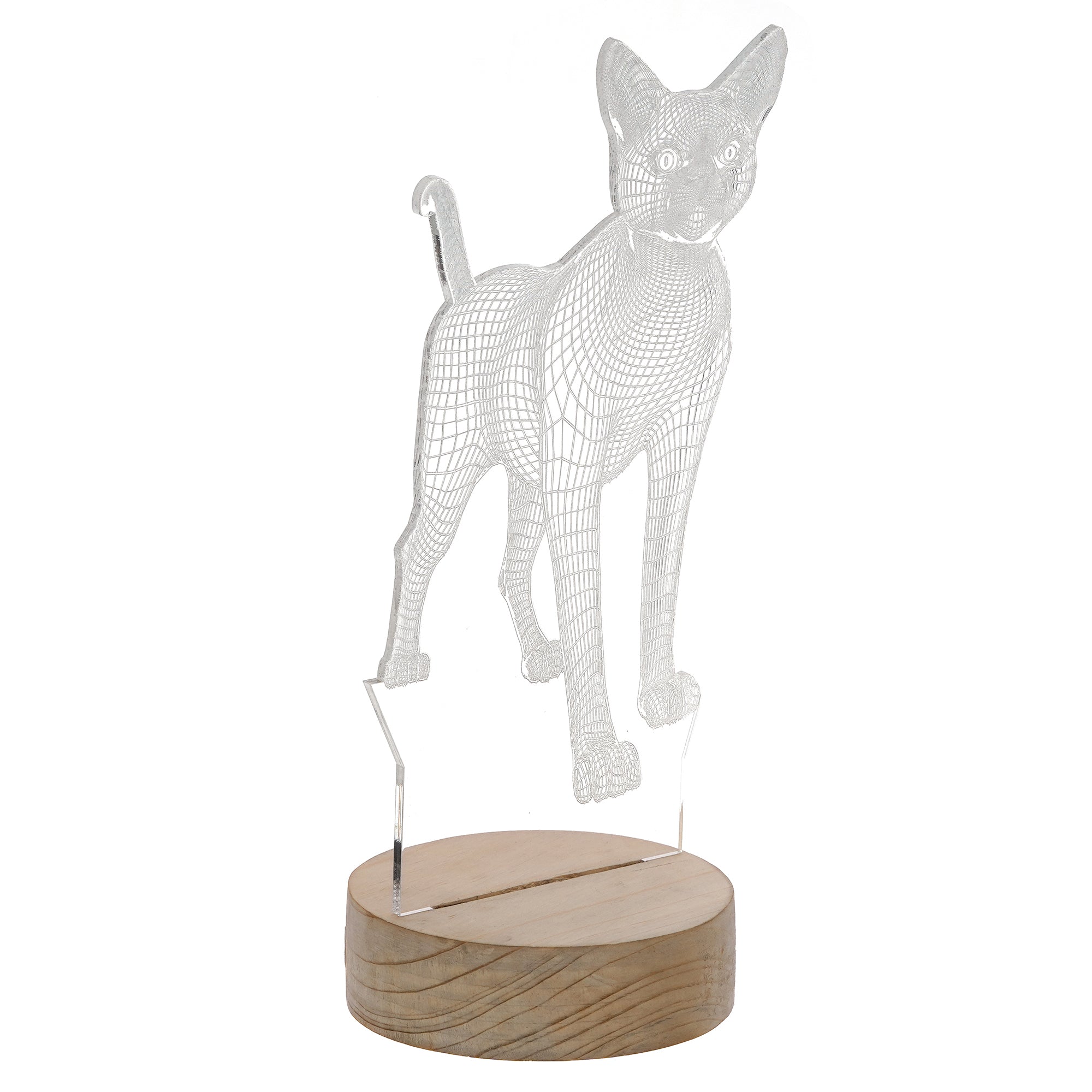 Standing Cat Design Carved on Acrylic & Wood Base Night Lamp 5