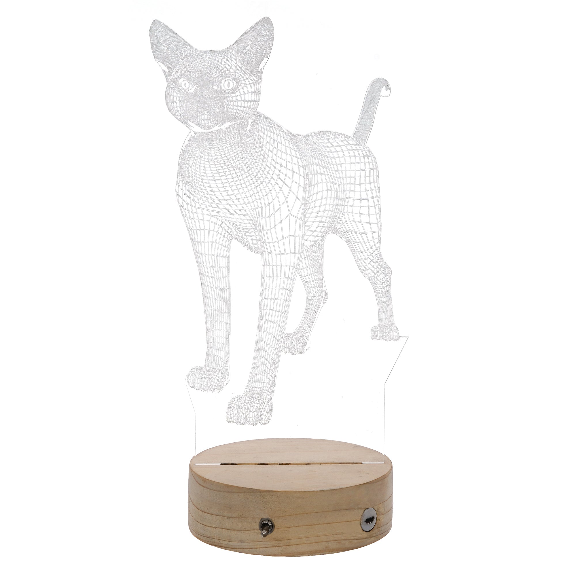 Standing Cat Design Carved on Acrylic & Wood Base Night Lamp 6