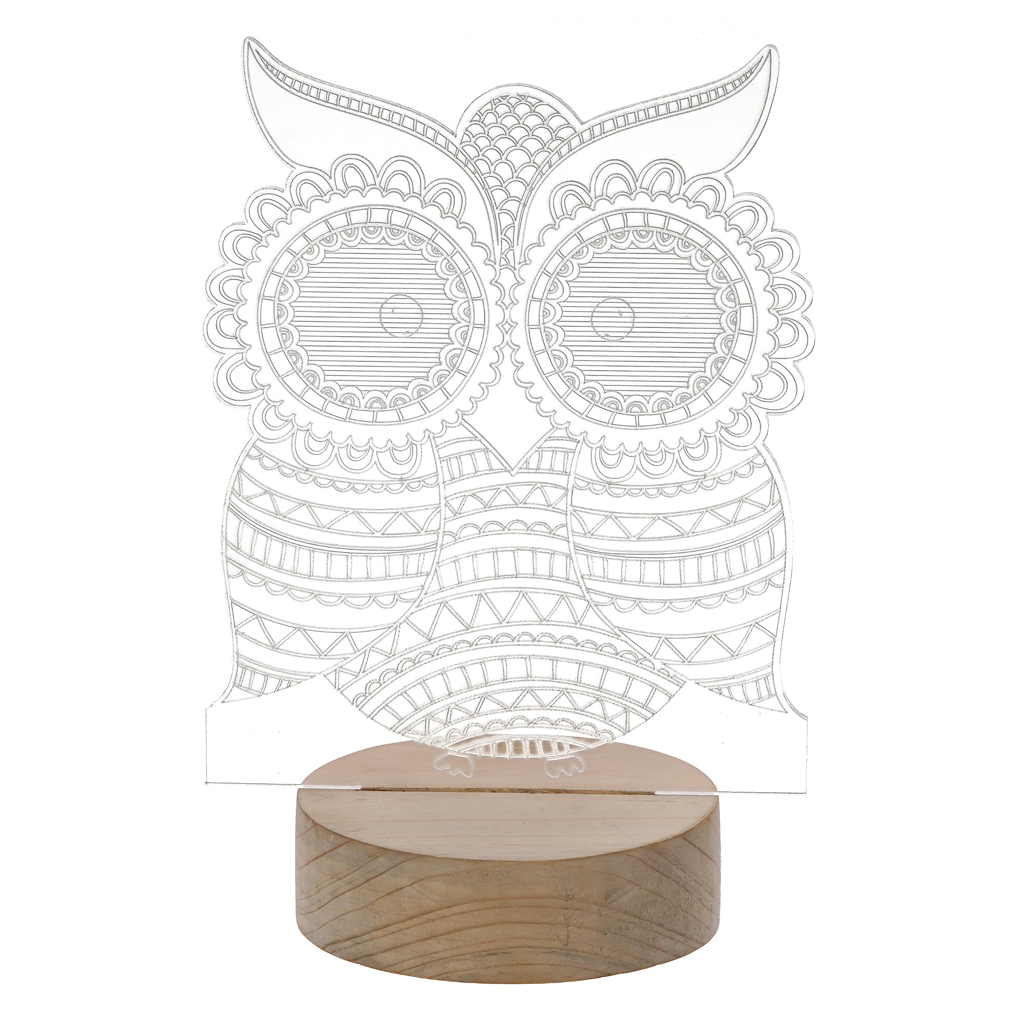 Owl Design Carved on Acrylic & Wood Base Night Lamp 2