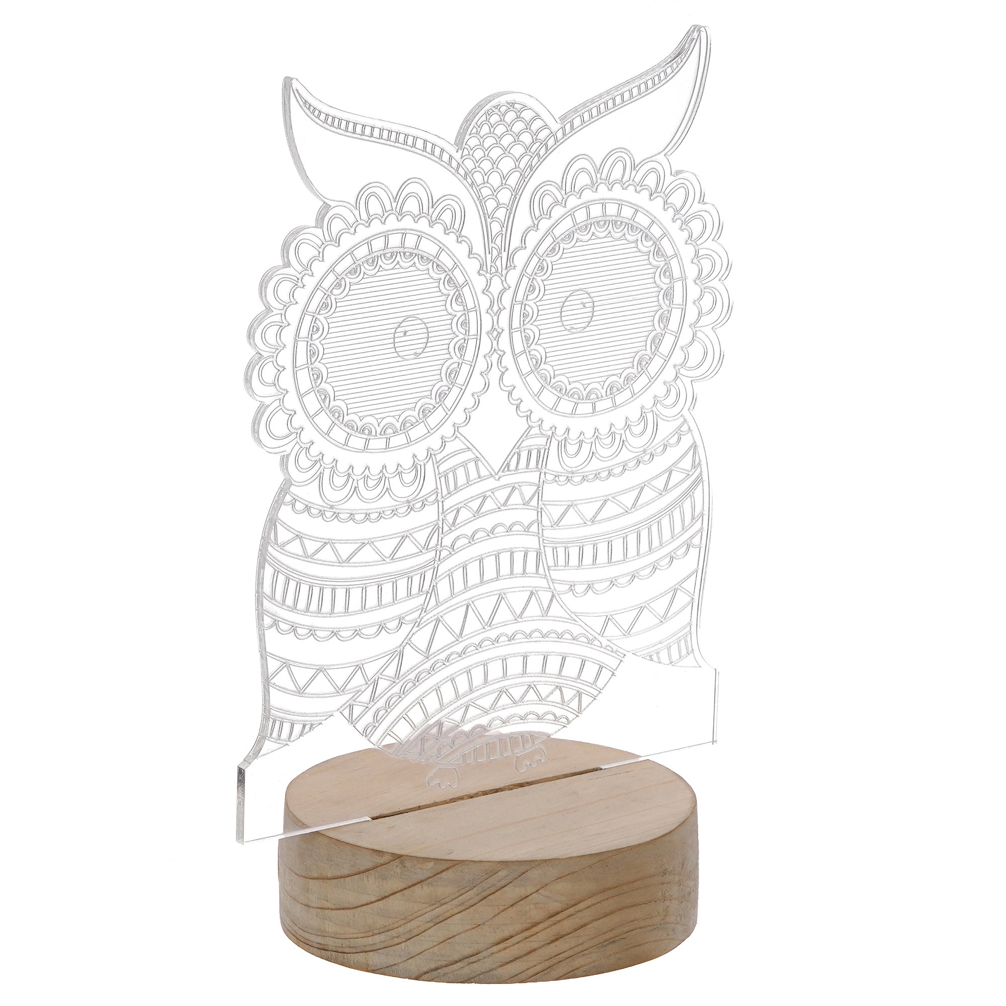 Owl Design Carved on Acrylic & Wood Base Night Lamp 4