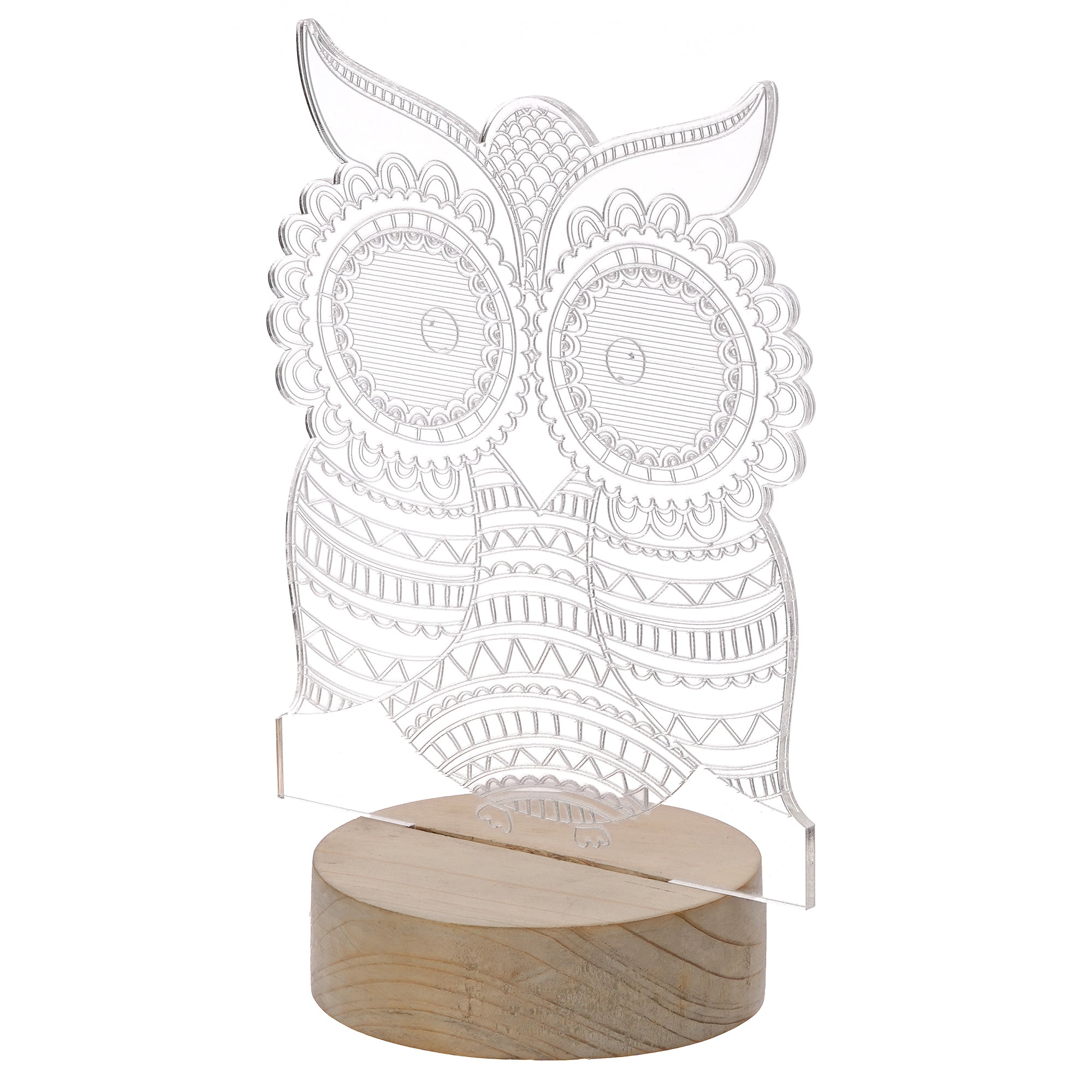 Owl Design Carved on Acrylic & Wood Base Night Lamp 5