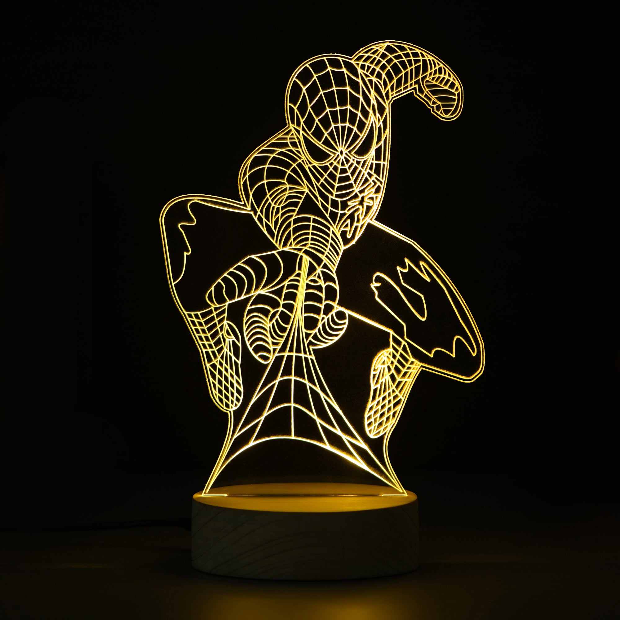 Spiderman Design Carved on Acrylic & Wood Base Night Lamp 1