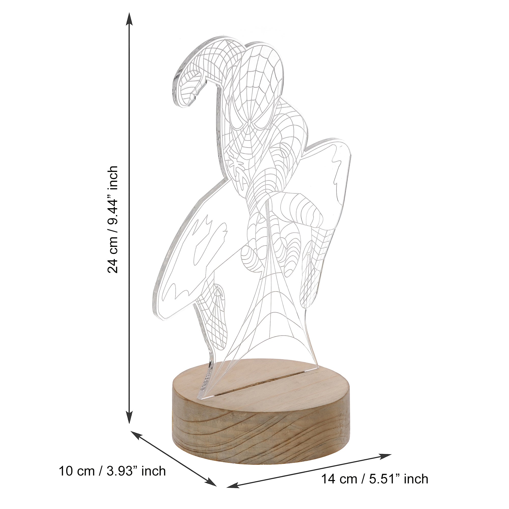 Spiderman Design Carved on Acrylic & Wood Base Night Lamp 3