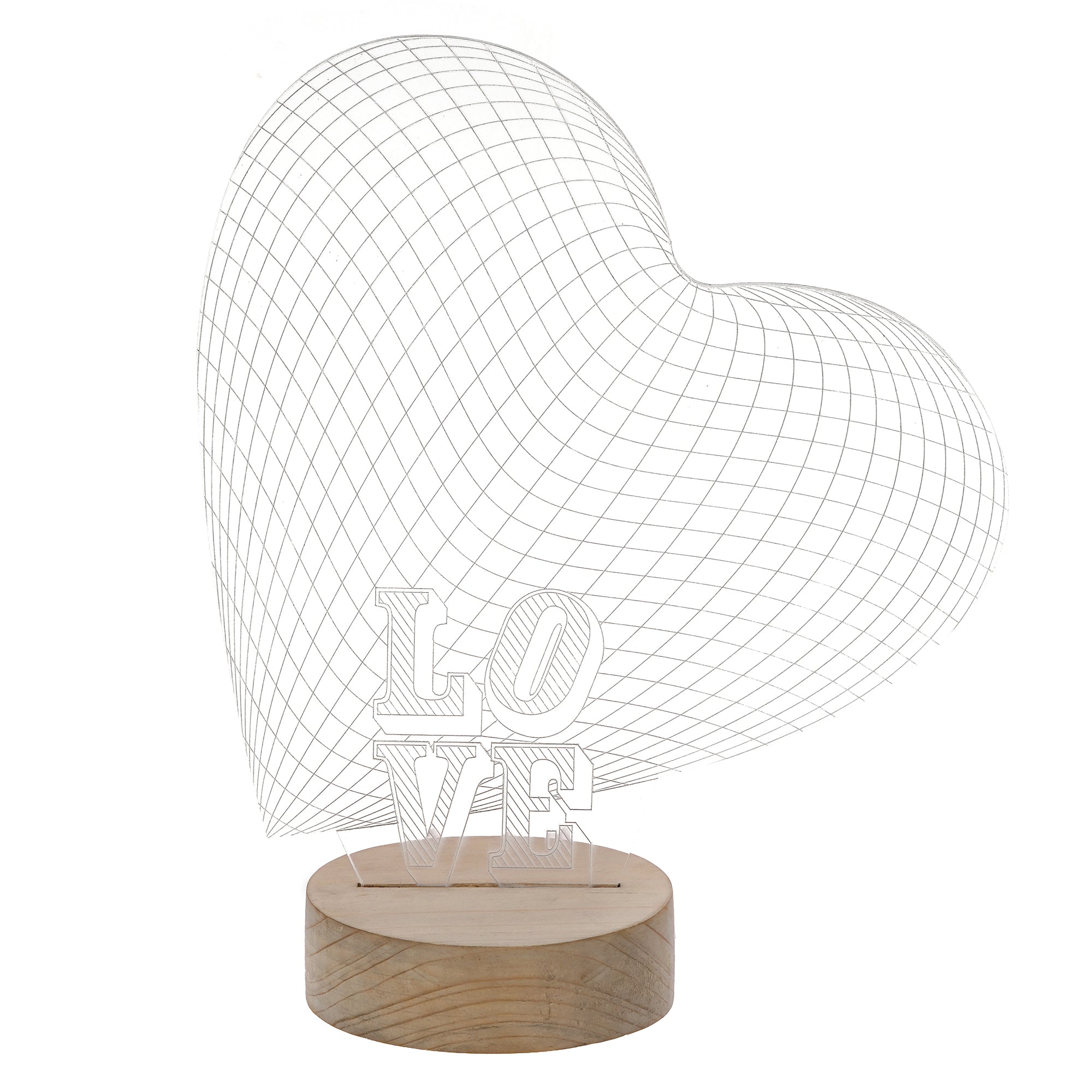 Love Heart Design Carved on Acrylic & Wood Base Night Lamp (With Rechargeble Battery) 2