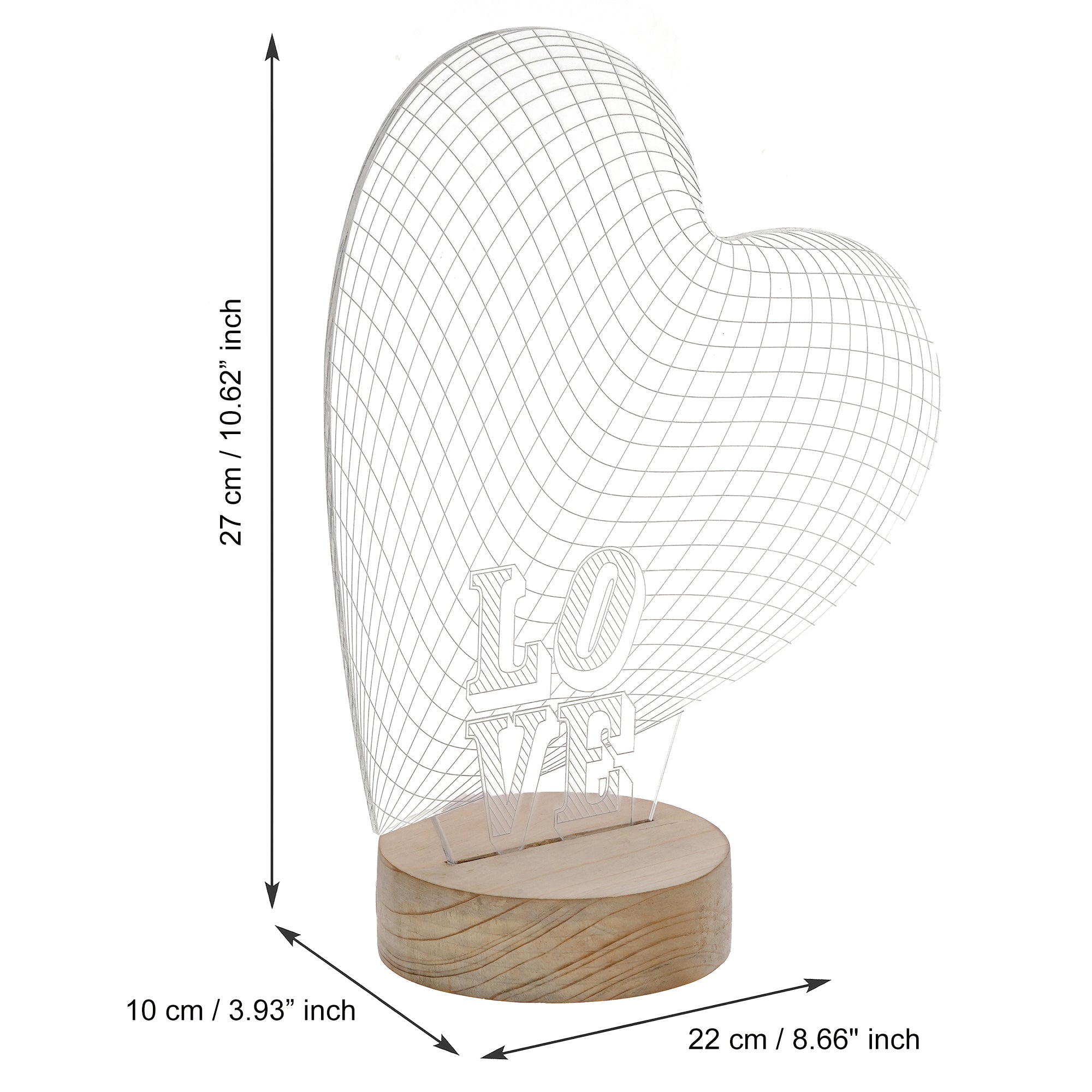 Love Heart Design Carved on Acrylic & Wood Base Night Lamp (With Rechargeble Battery) 3