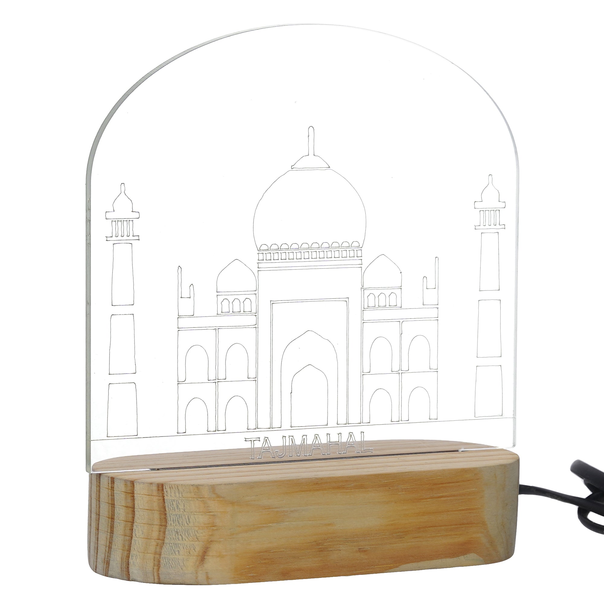 eCraftIndia Acrylic & Wooden Base Yellow Taj Mahal Design Decorated Table Night Lamp 2
