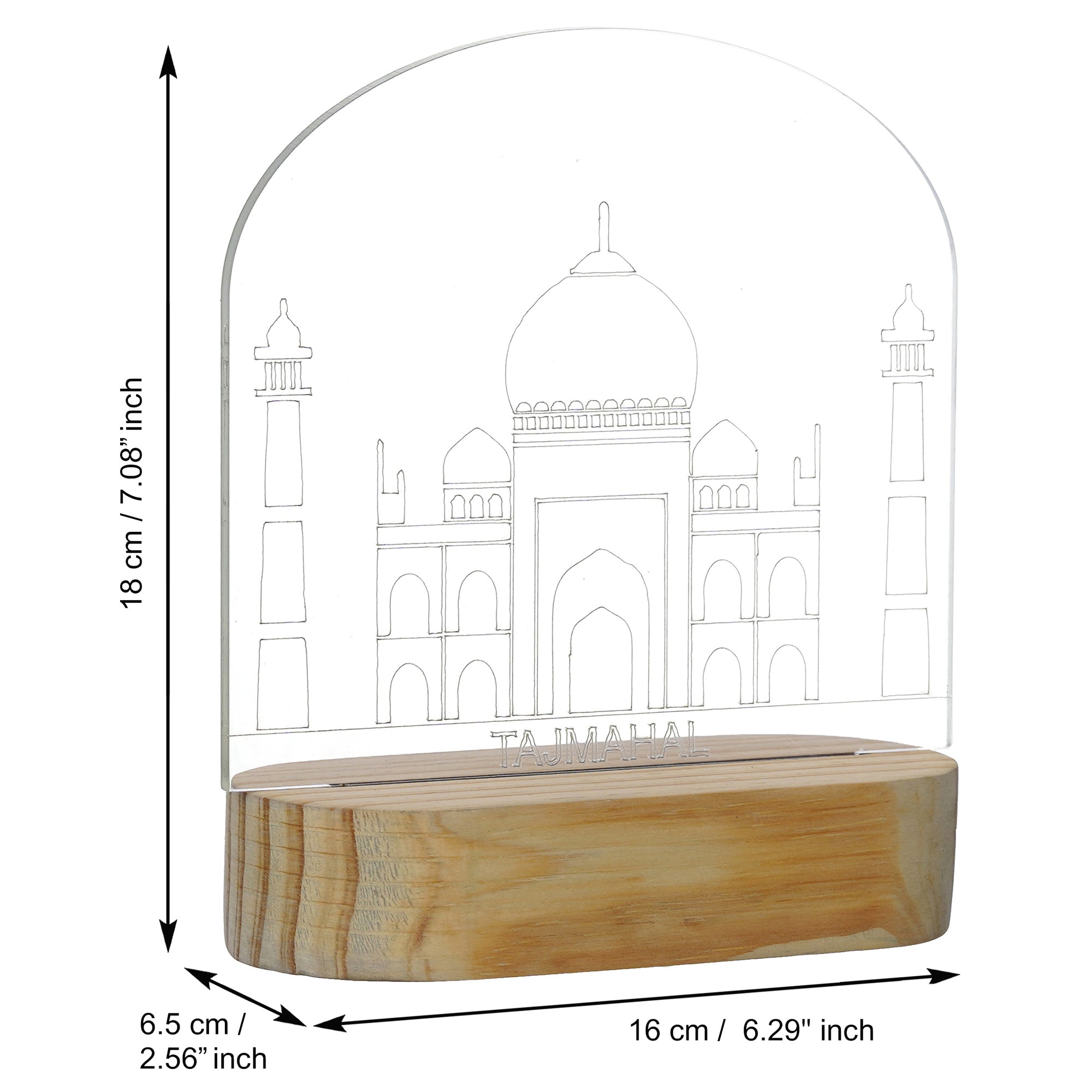eCraftIndia Acrylic & Wooden Base Yellow Taj Mahal Design Decorated Table Night Lamp 3