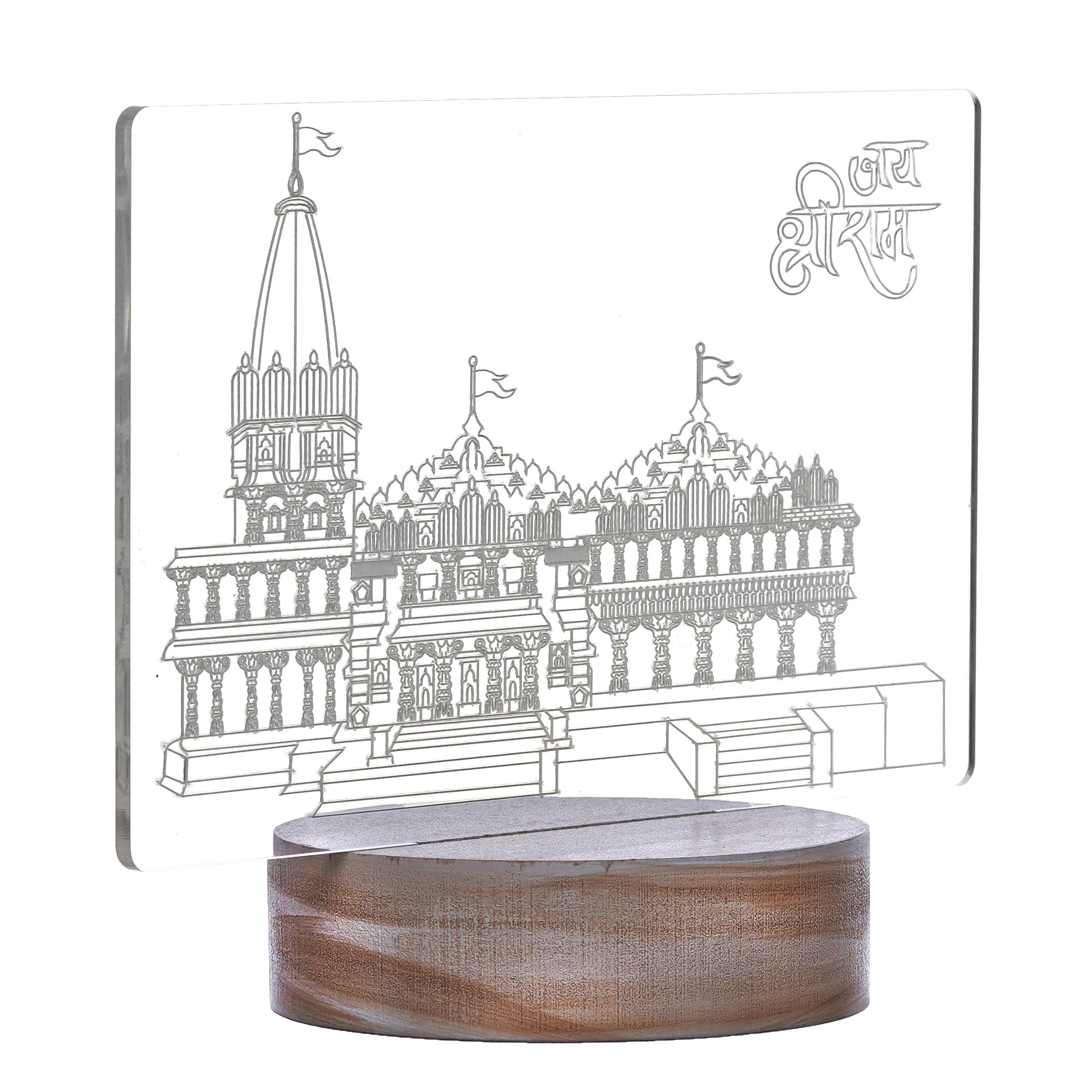 eCraftIndia Acrylic & Wood Base Shri Ram Mandir Ayodhya Temple Design Decorated Table Lamp for Home Temple, Decor, and Spiritual Gifting 8