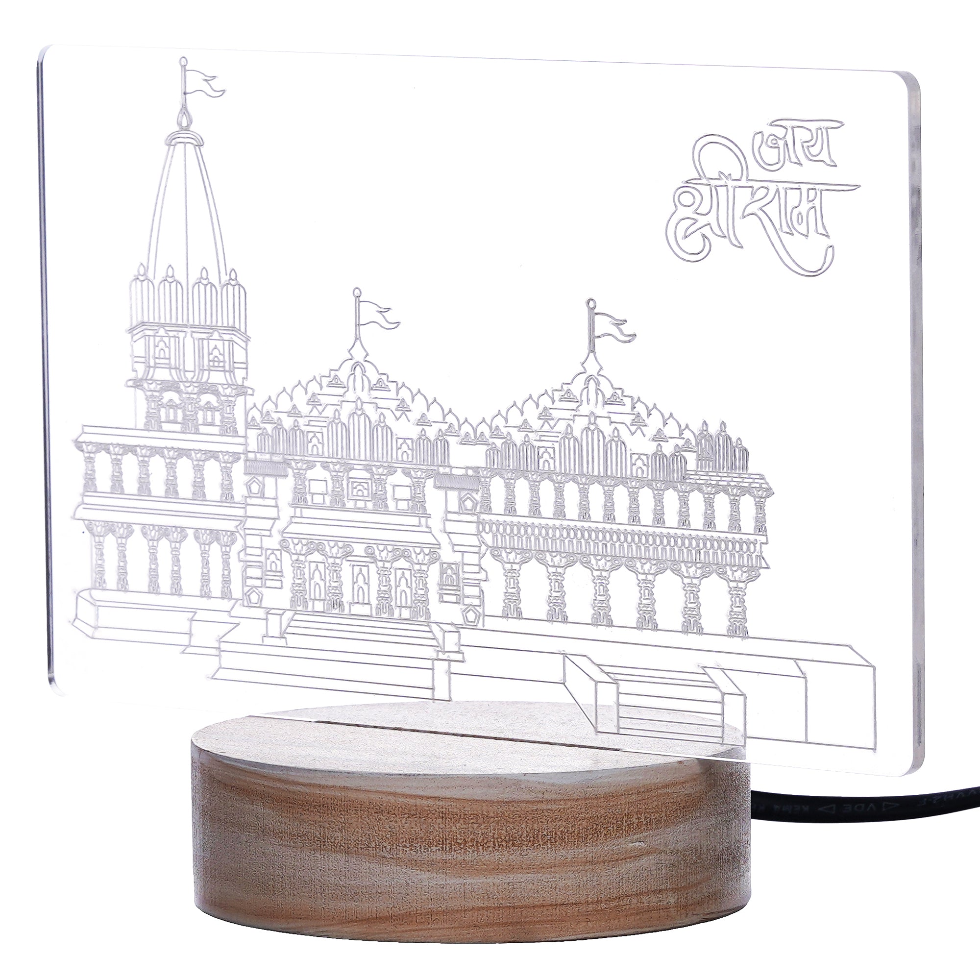 eCraftIndia Acrylic & Wood Base Shri Ram Mandir Ayodhya Temple Design Decorated Table Lamp for Home Temple, Decor, and Spiritual Gifting 9