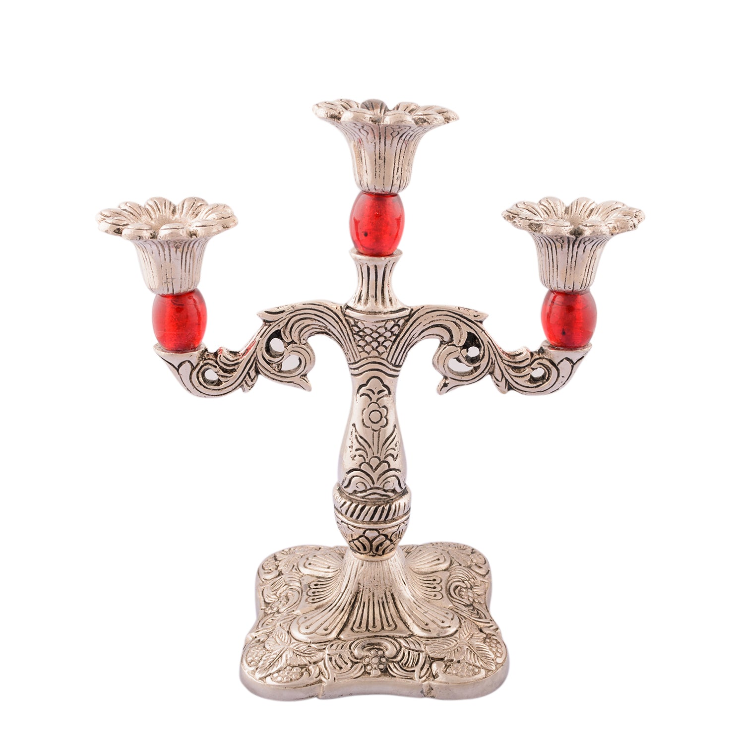 Royal Red Crystal Metal 3 Arm Candle Stand