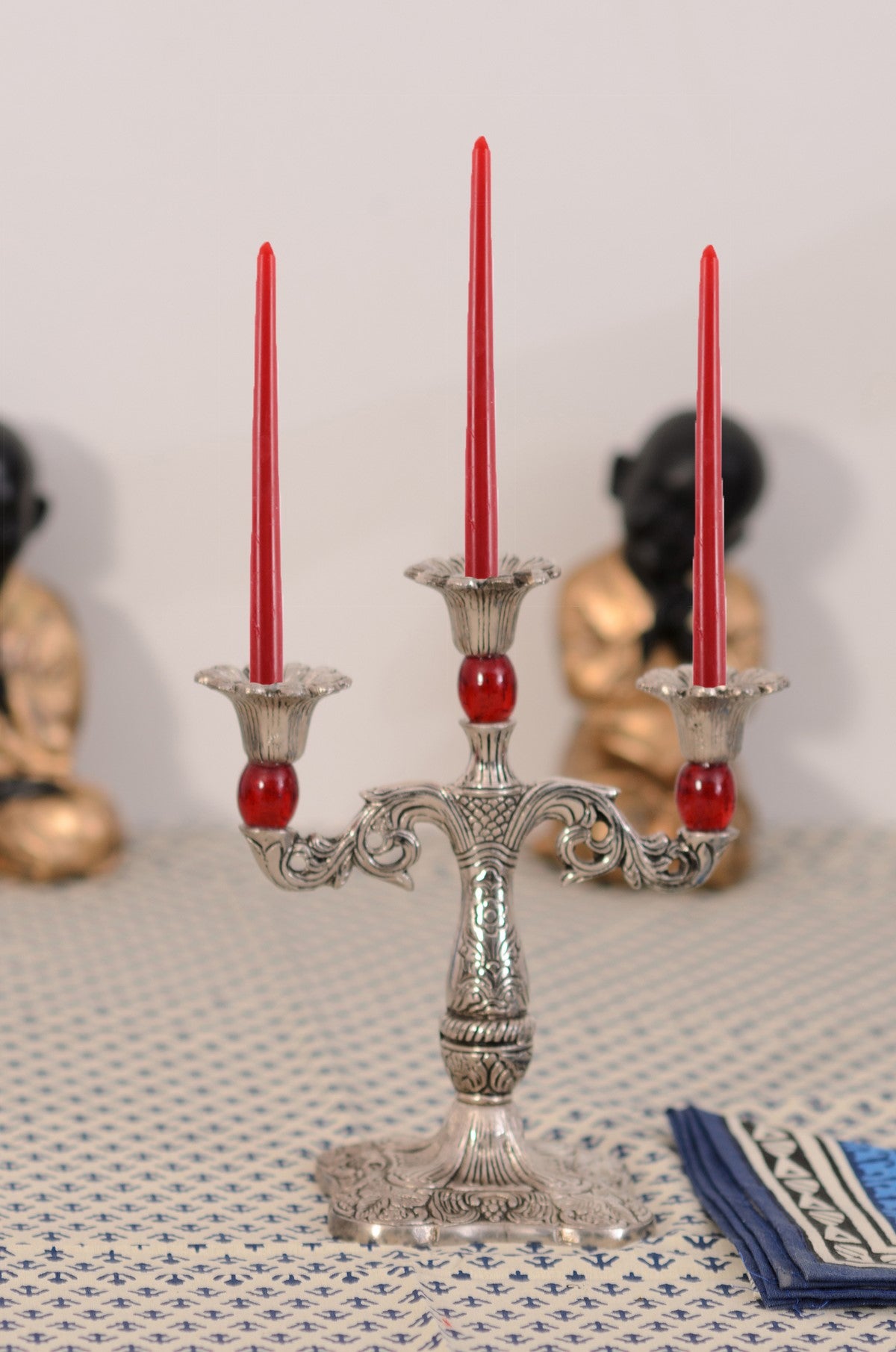 Royal Red Crystal Metal 3 Arm Candle Stand 1