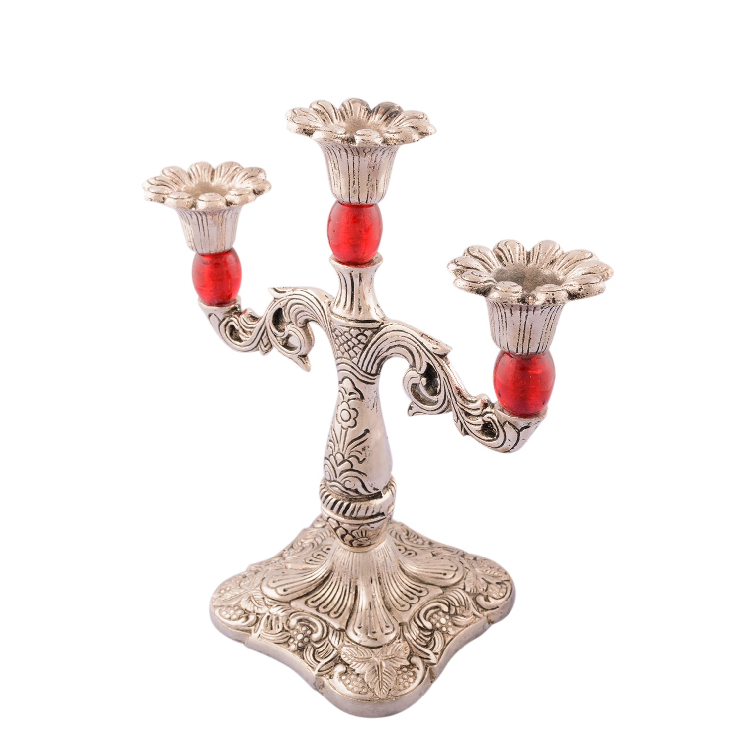 Royal Red Crystal Metal 3 Arm Candle Stand 4
