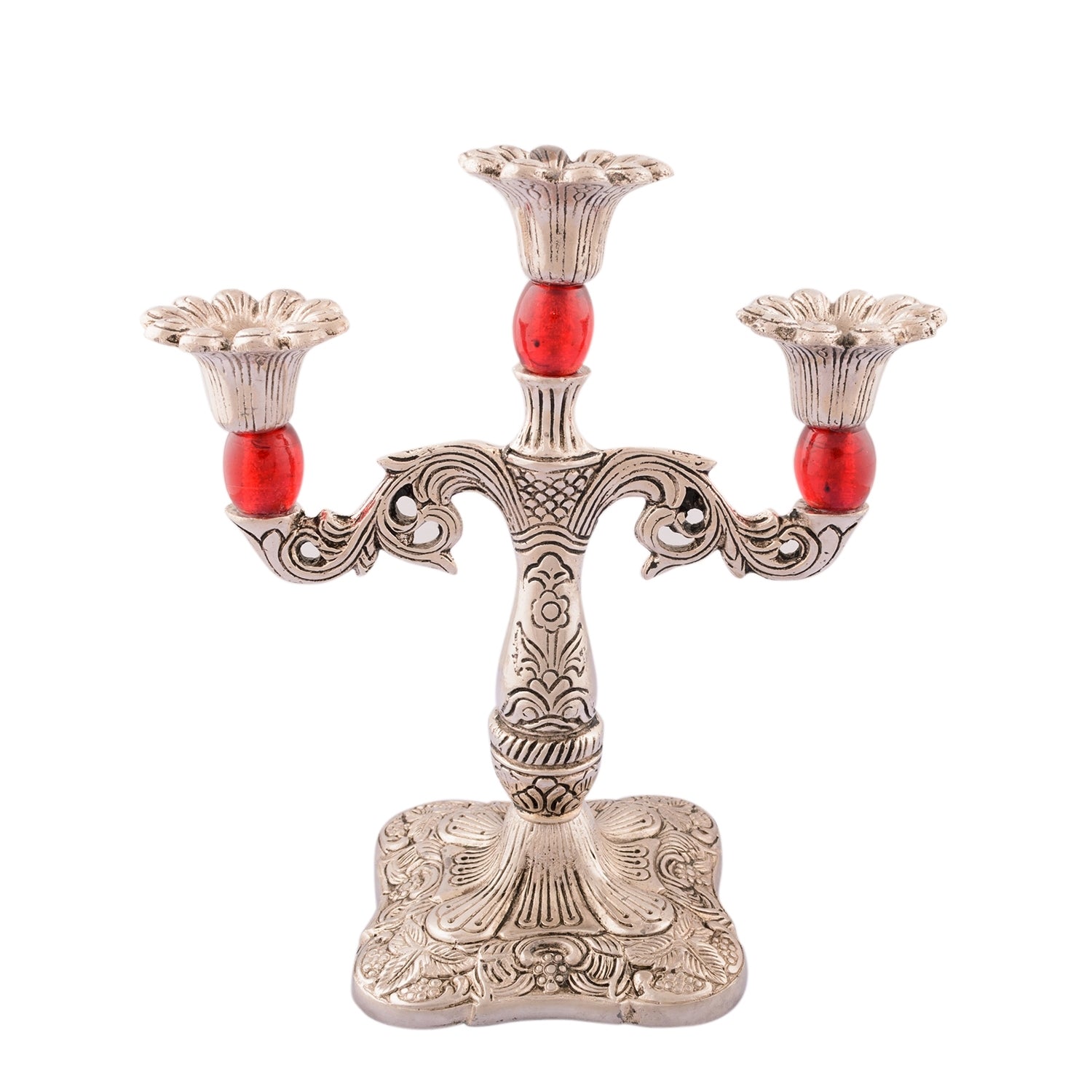White Metal Silver and Red 3 Candle stand 1