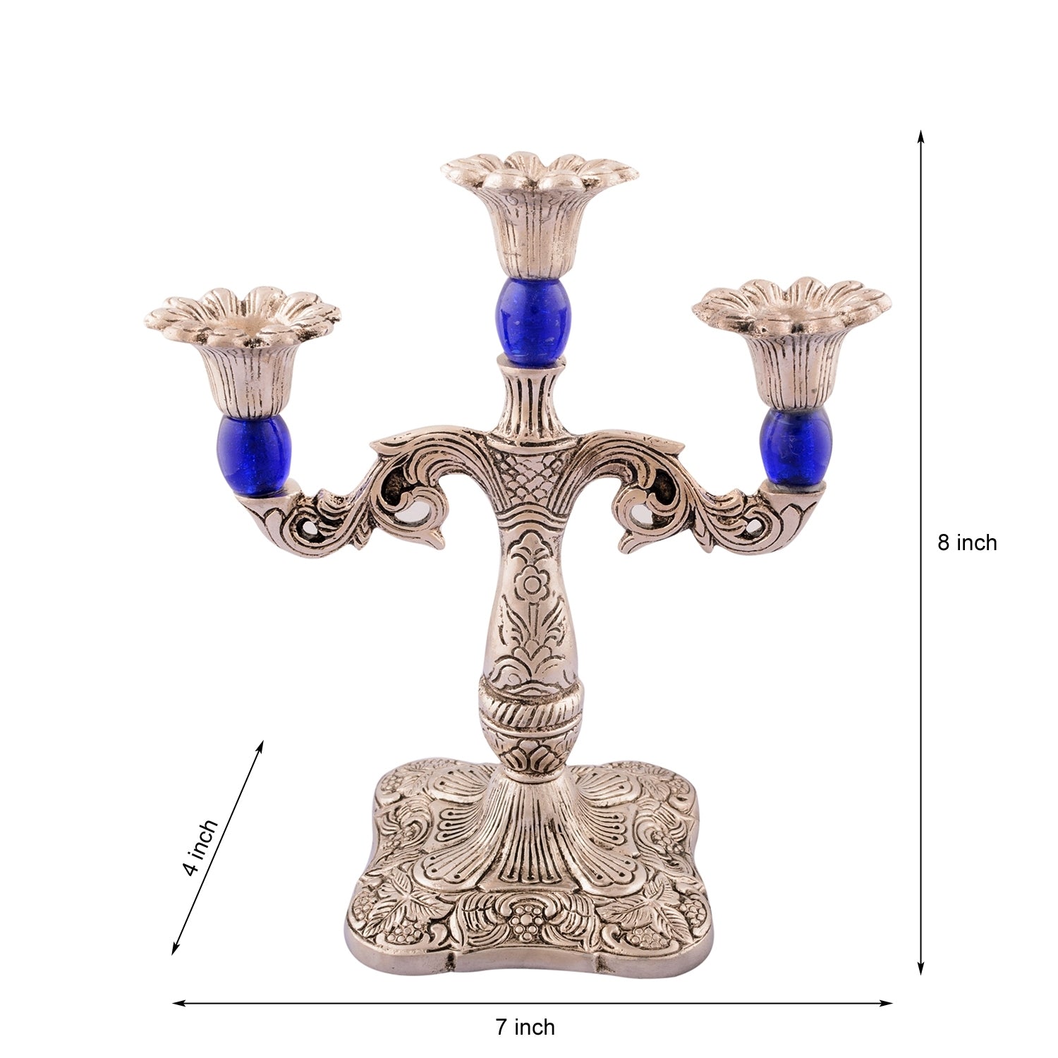 Royal Blue Crystal Metal 3 Arm Candle Stand 2