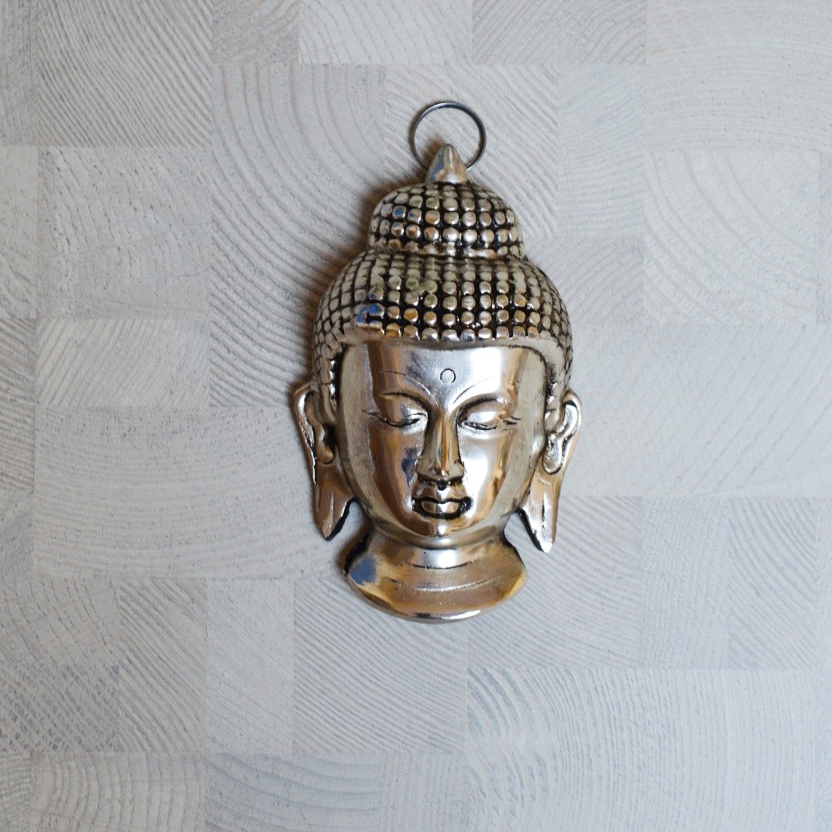 Metal Silver Meditating Lord Buddha Head Statue 1
