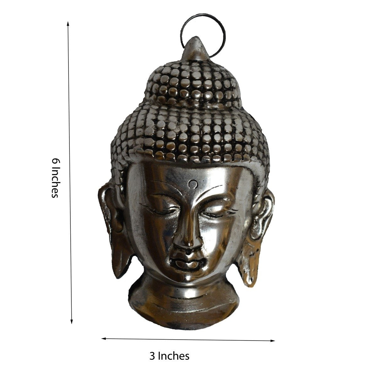 Metal Silver Meditating Lord Buddha Head Statue 2