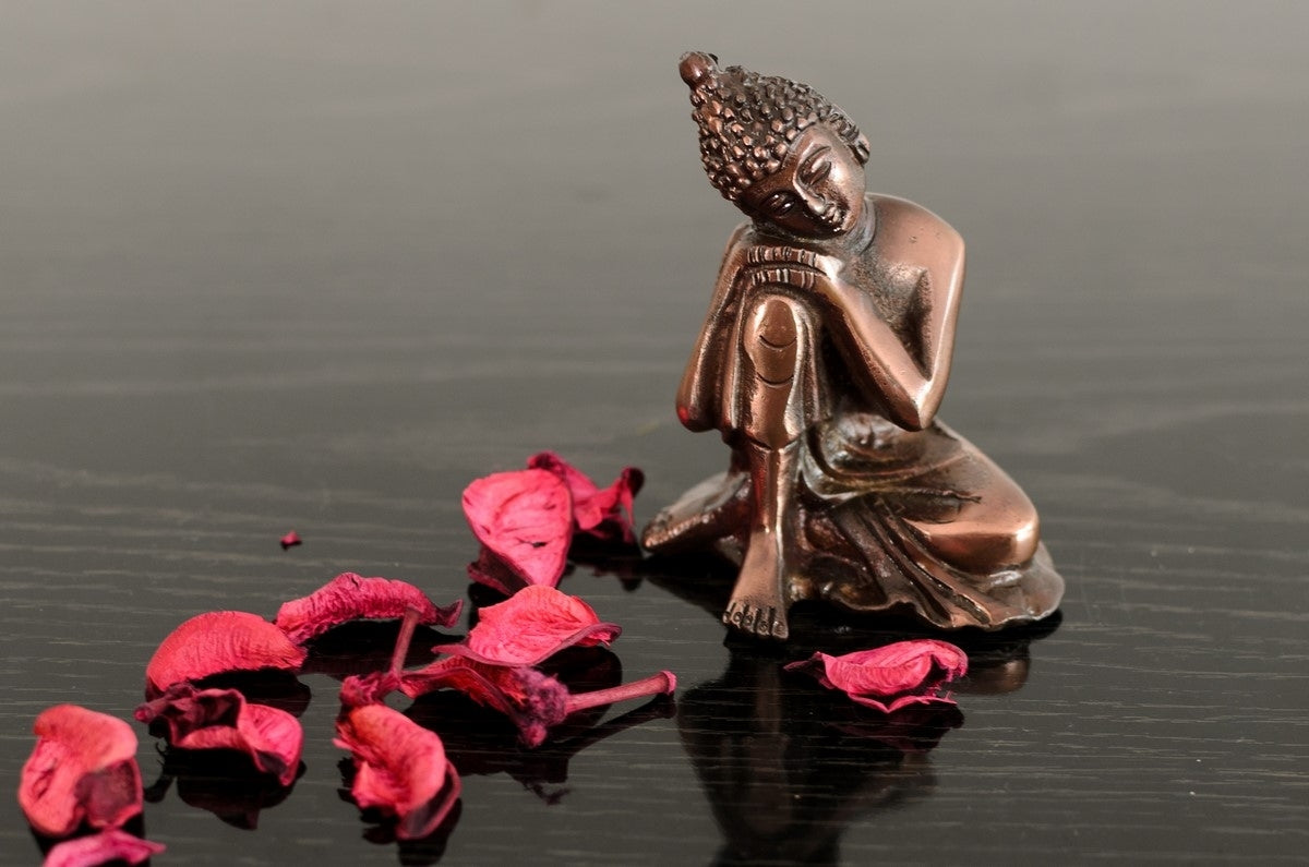 Brown Metal Resting Buddha On Knee Statue 1