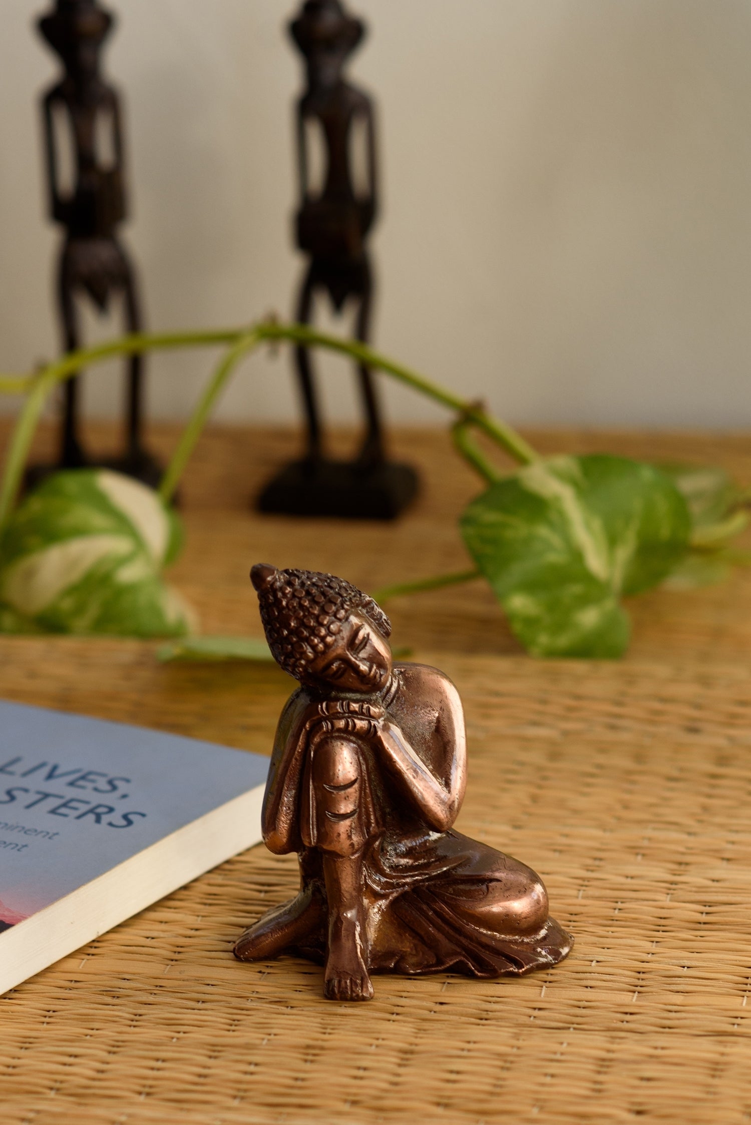 Brown Metal Resting Buddha On Knee Statue