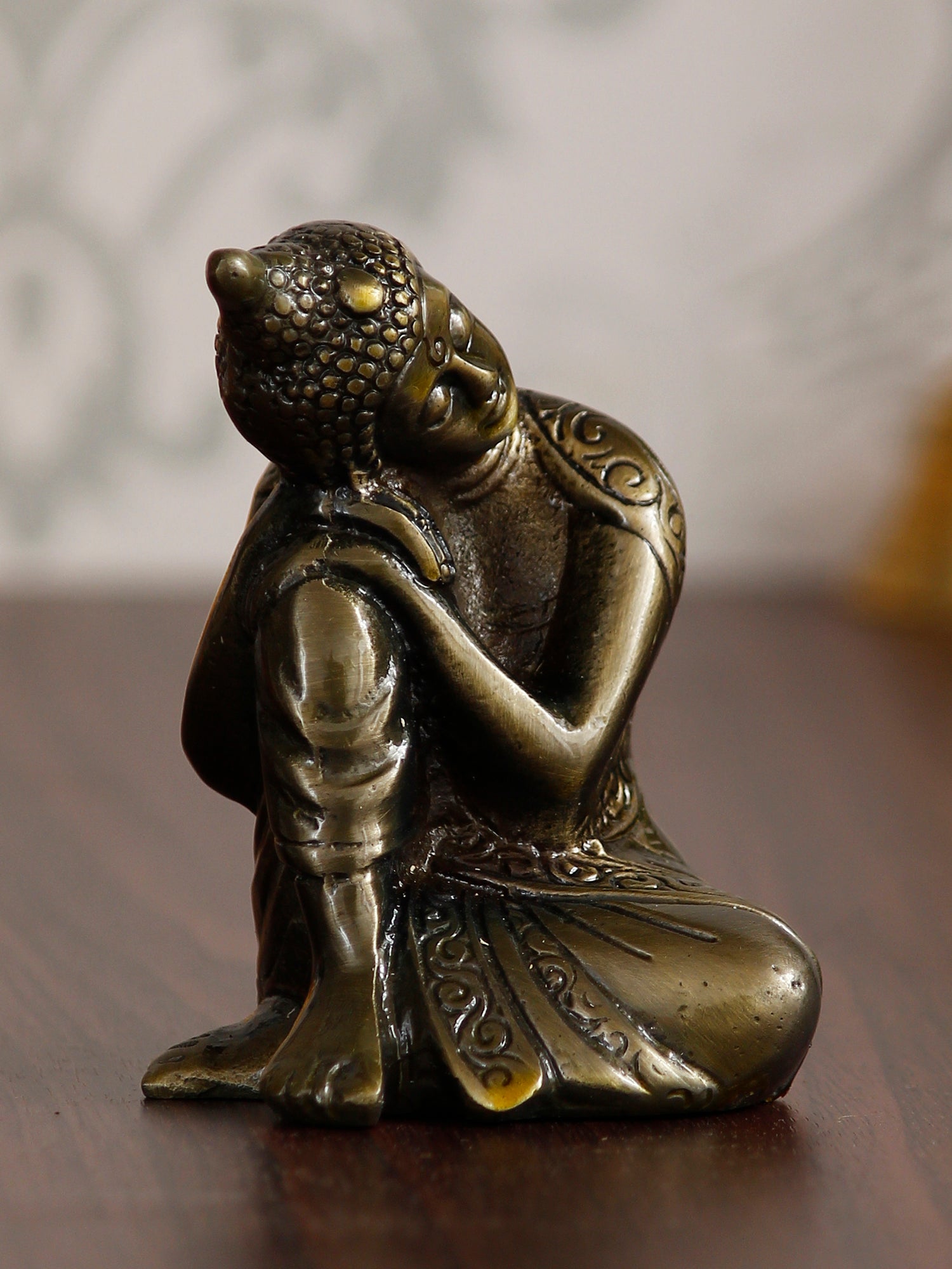 Metal Resting Buddha On Knee Statue 1