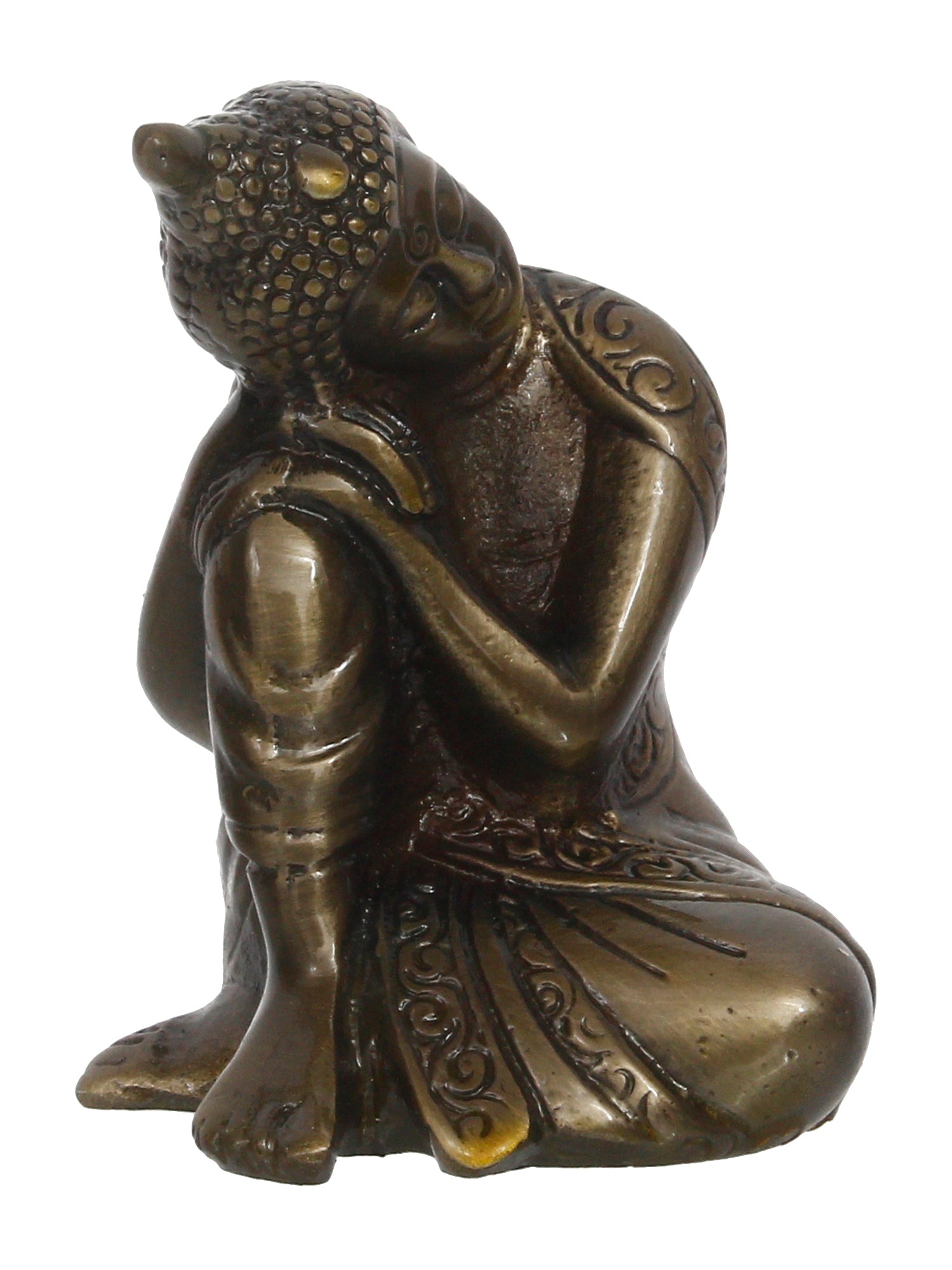 Metal Resting Buddha On Knee Statue 4