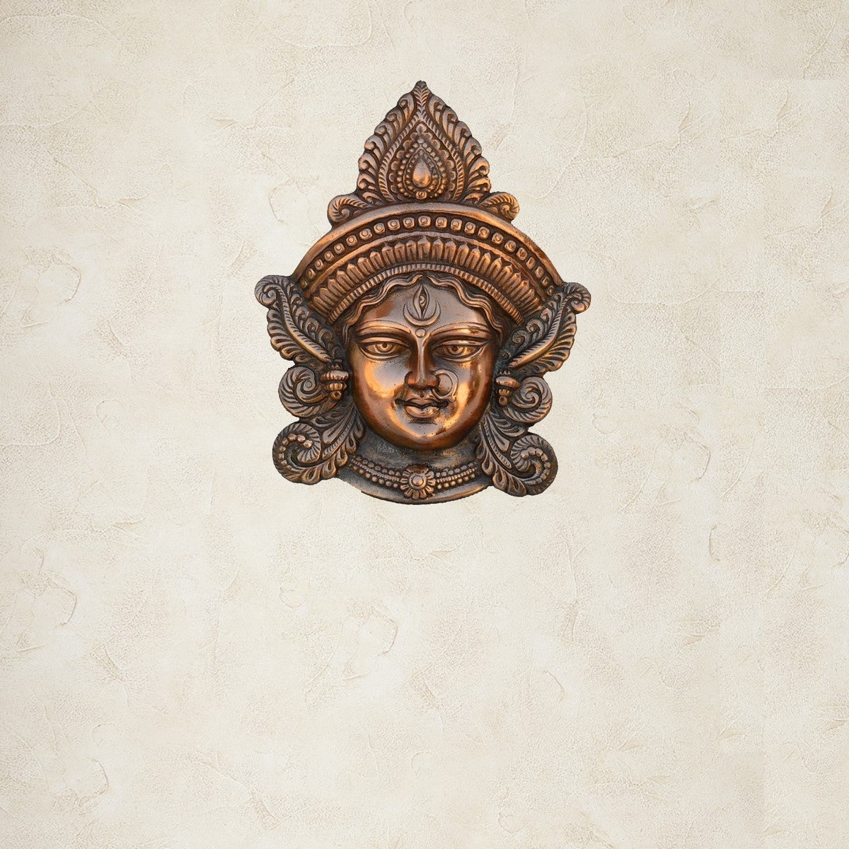 Brown Metal Goddess Durga Face Wall Hanging 1