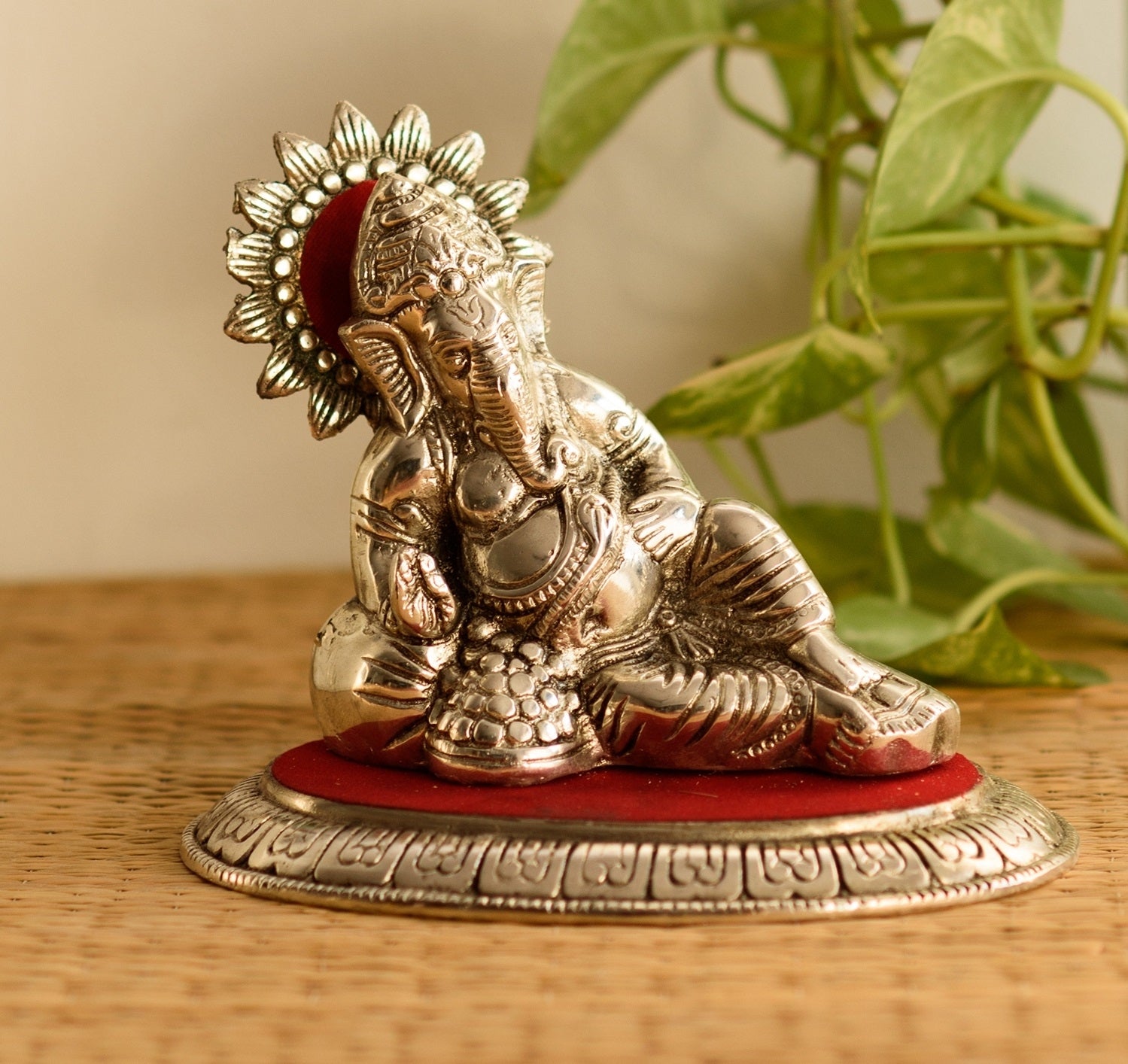 White Metal Silver and Red Lord Ganesha Idol