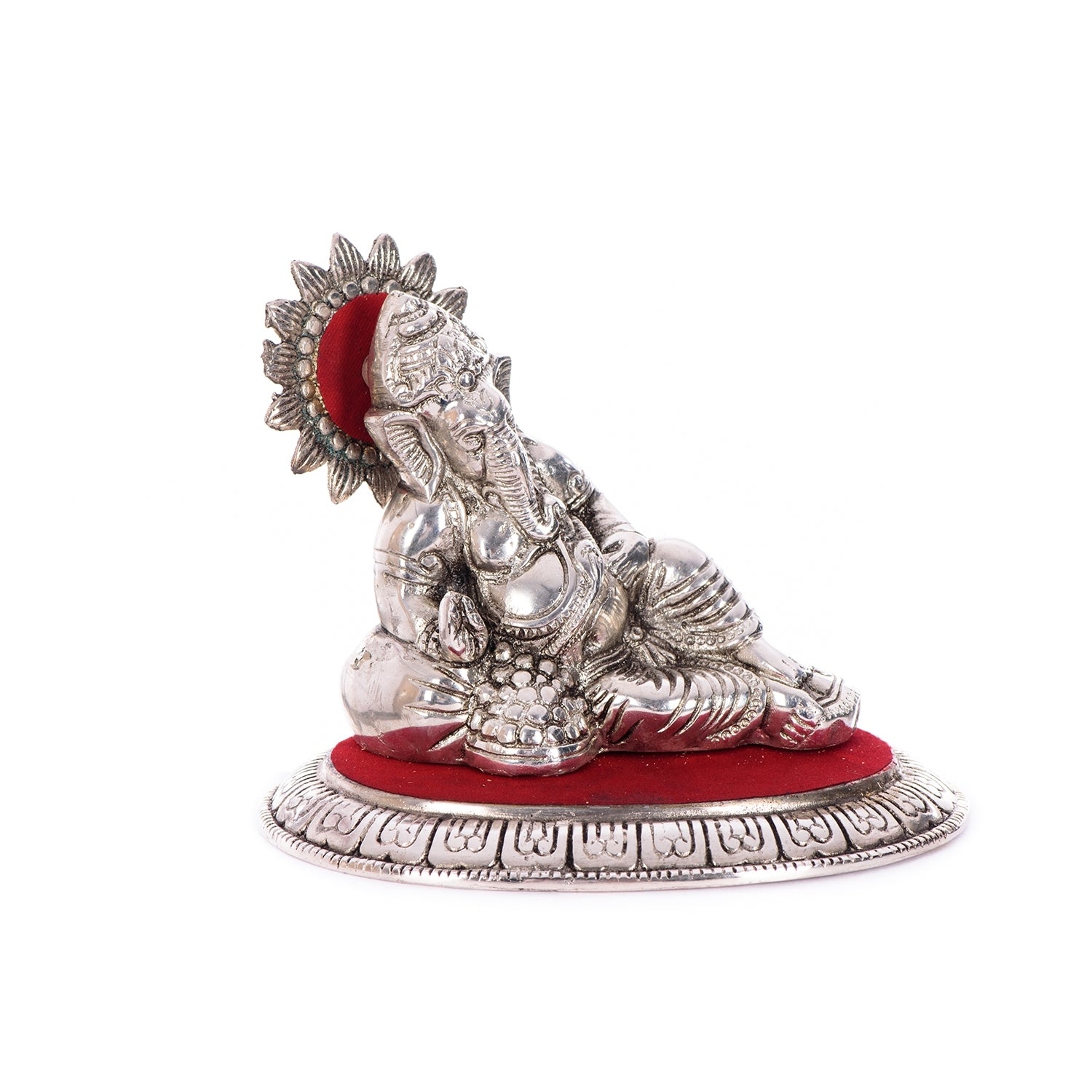 White Metal Silver and Red Lord Ganesha Idol 1