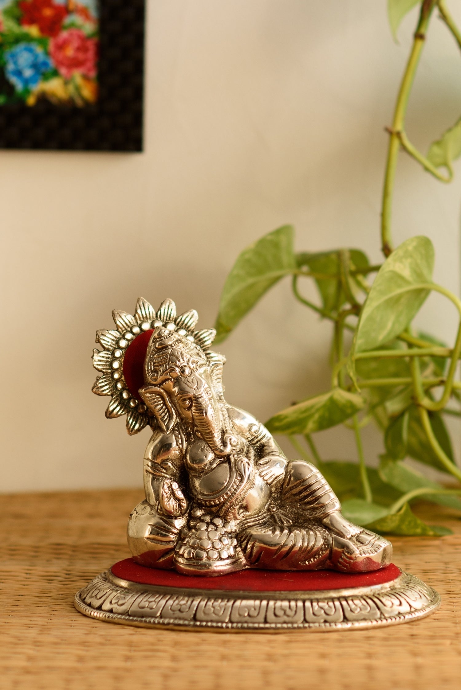 White Metal Silver and Red Lord Ganesha Idol 3