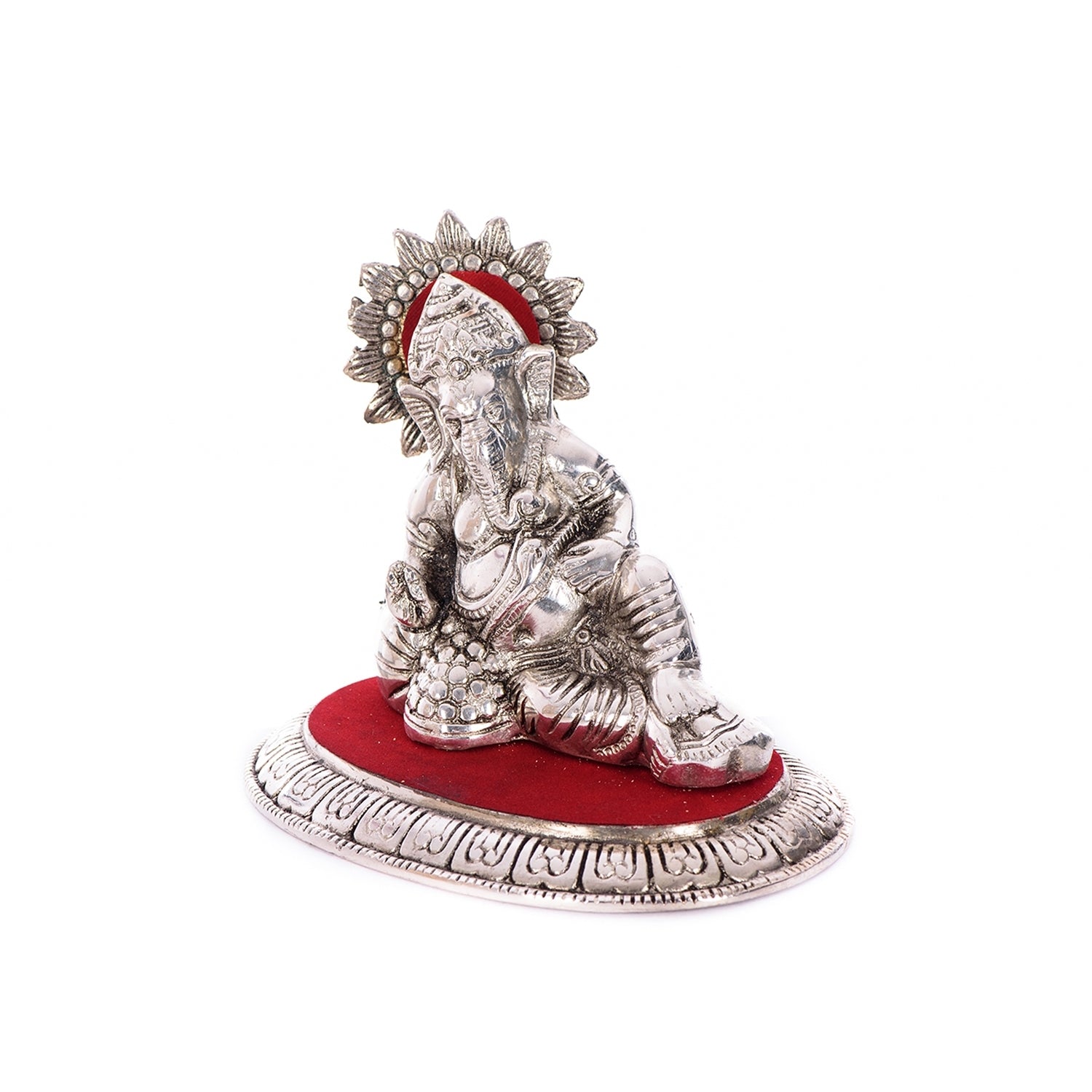White Metal Silver and Red Lord Ganesha Idol 4