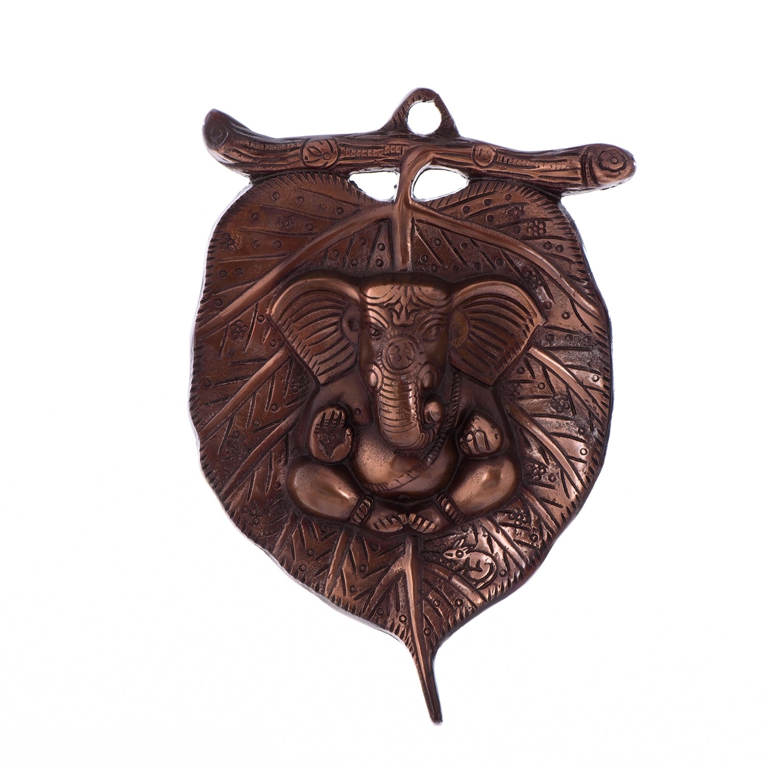 Brown Metal Lord Ganesha on Leaf wall hanging 1