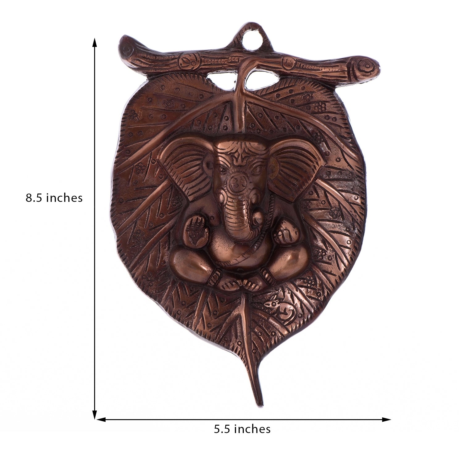Brown Metal Lord Ganesha on Leaf wall hanging 2
