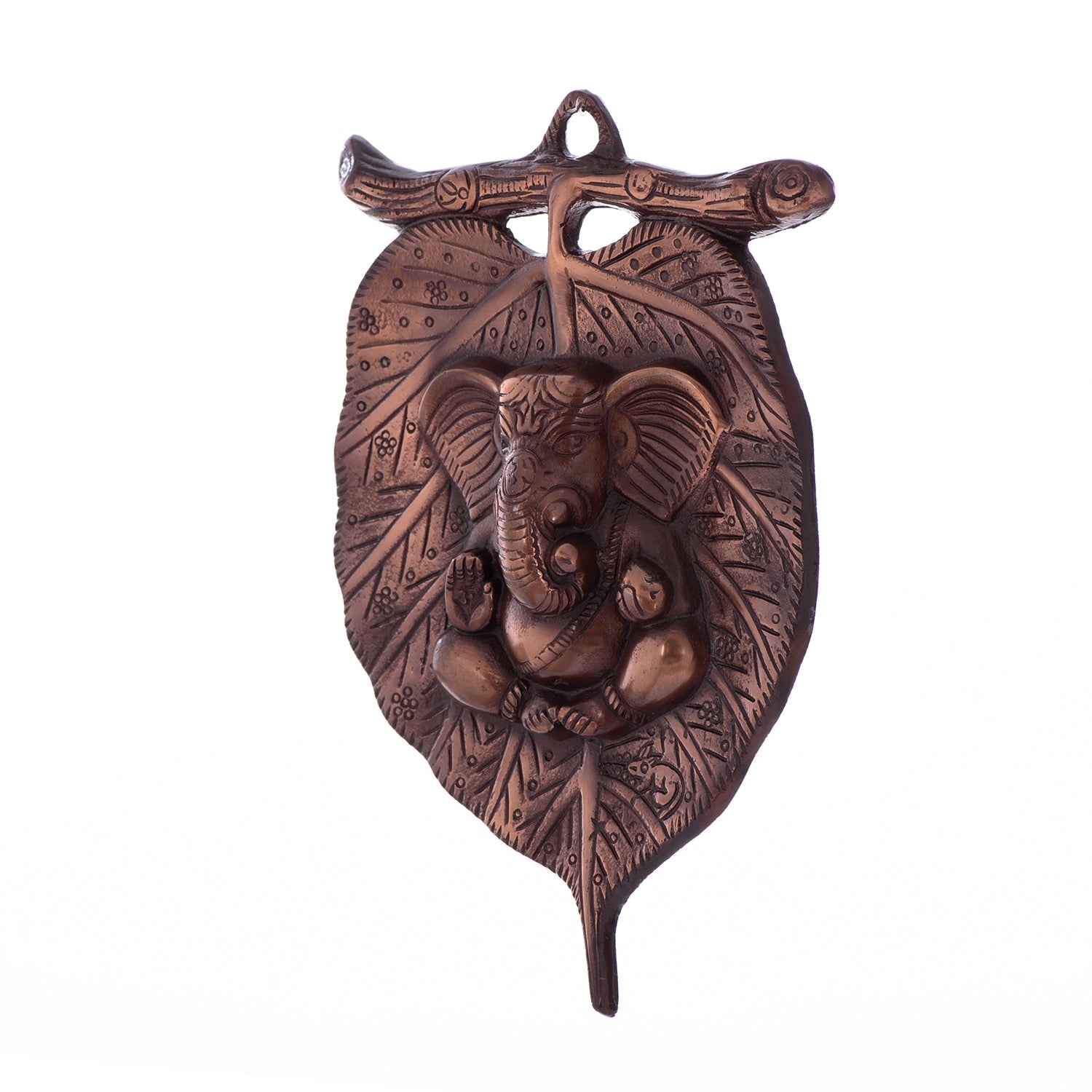 Brown Metal Lord Ganesha on Leaf wall hanging 3