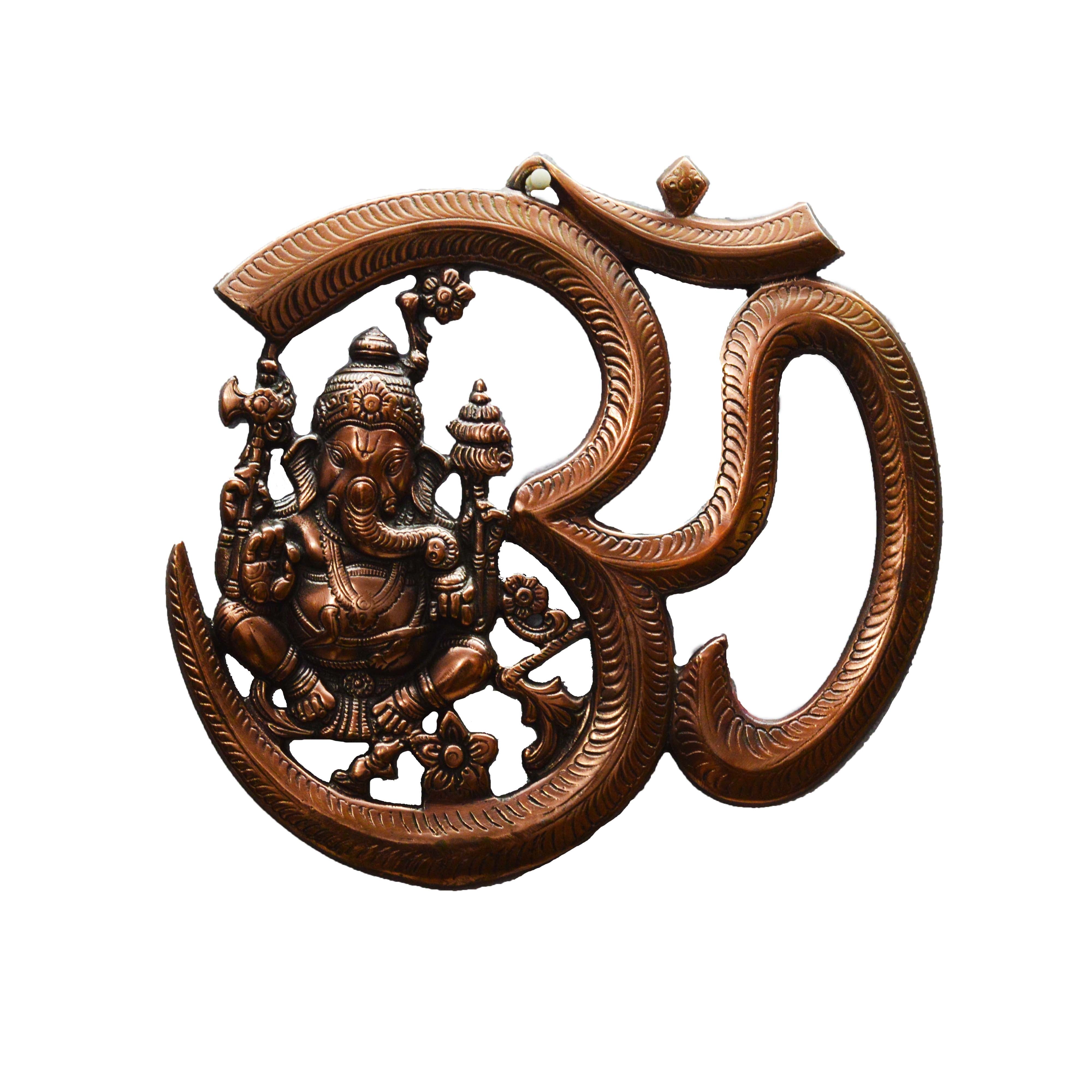 Brown Metal Lord Ganesha with Om wall hanging